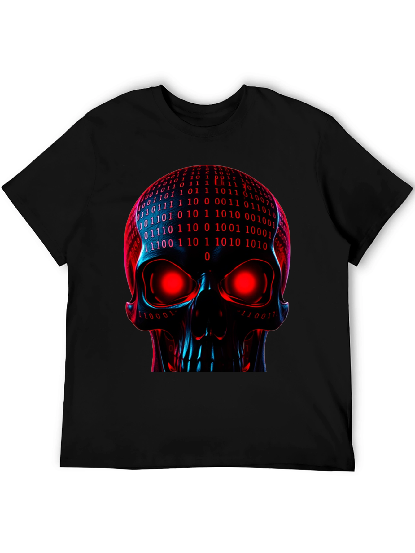 Black Cyber Skull Graphic Tee - Binary Code Skull view 5