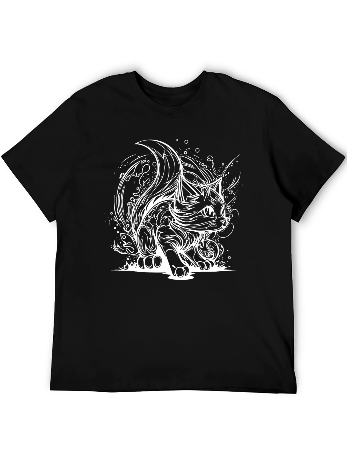 Black Stylish Black T-Shirt with Cat Design view 5