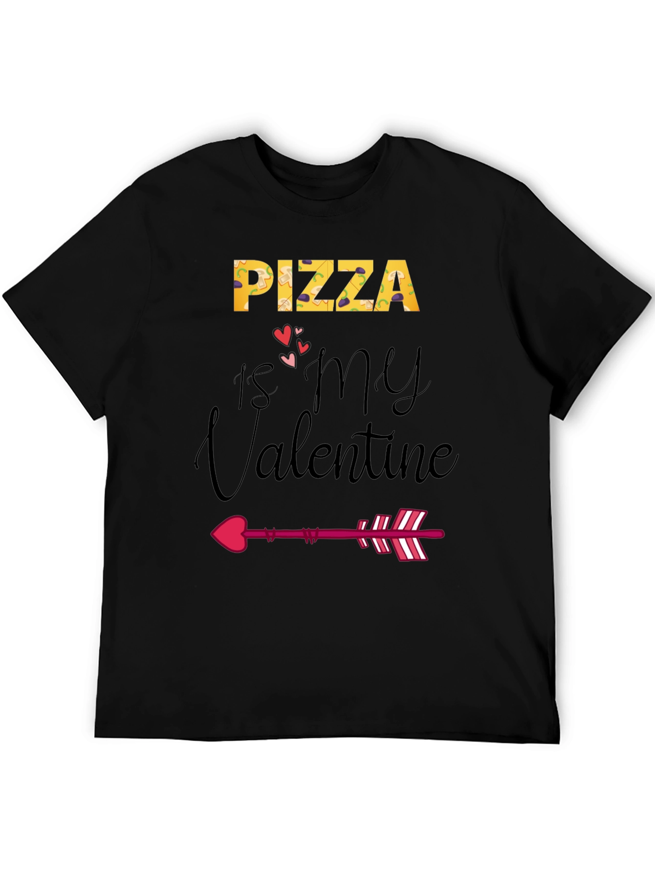Black Pizza is My Valentine Graphic T-Shirt view 5