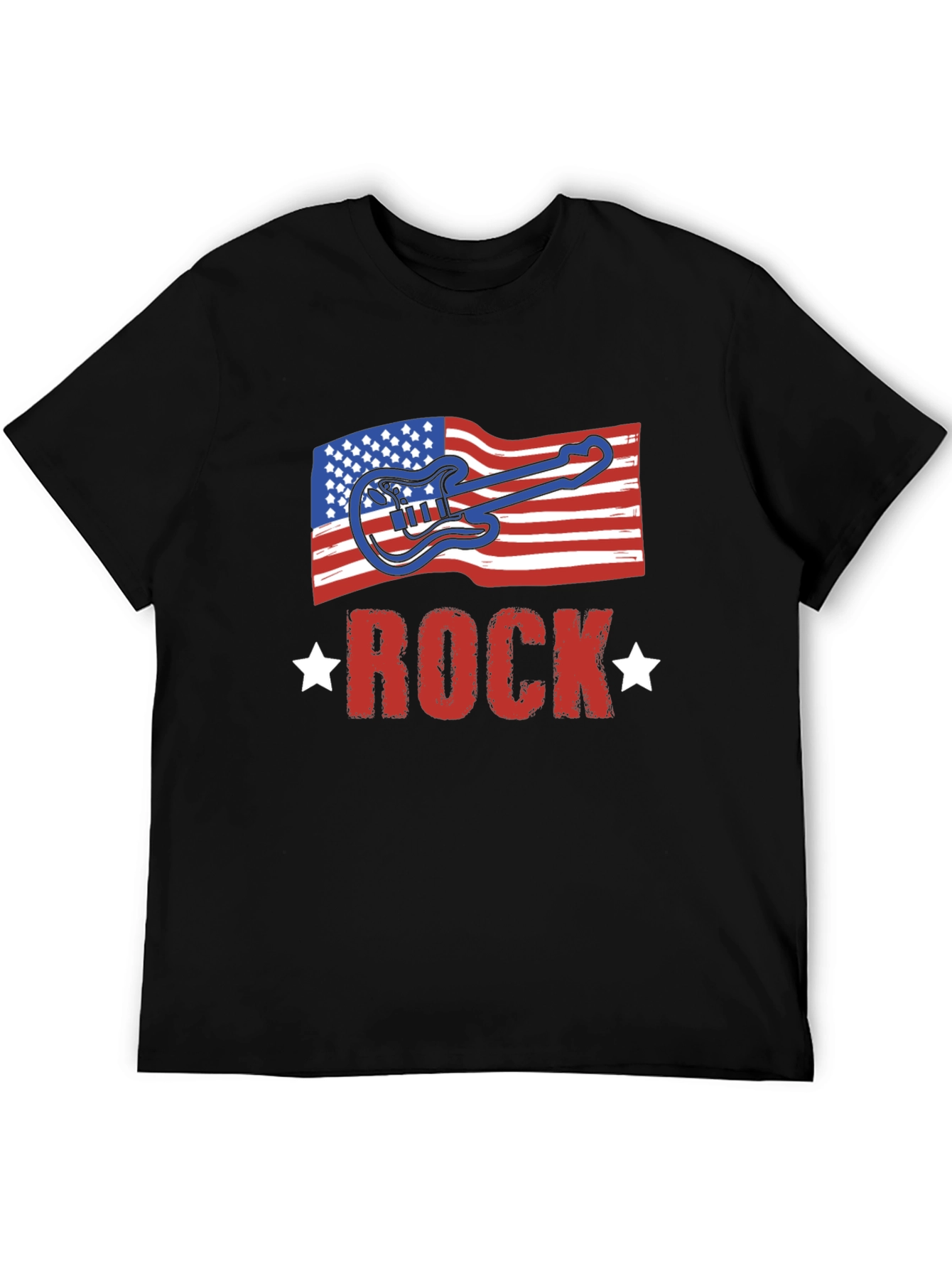 Black American Flag Rock Guitar Black T-Shirt view 5