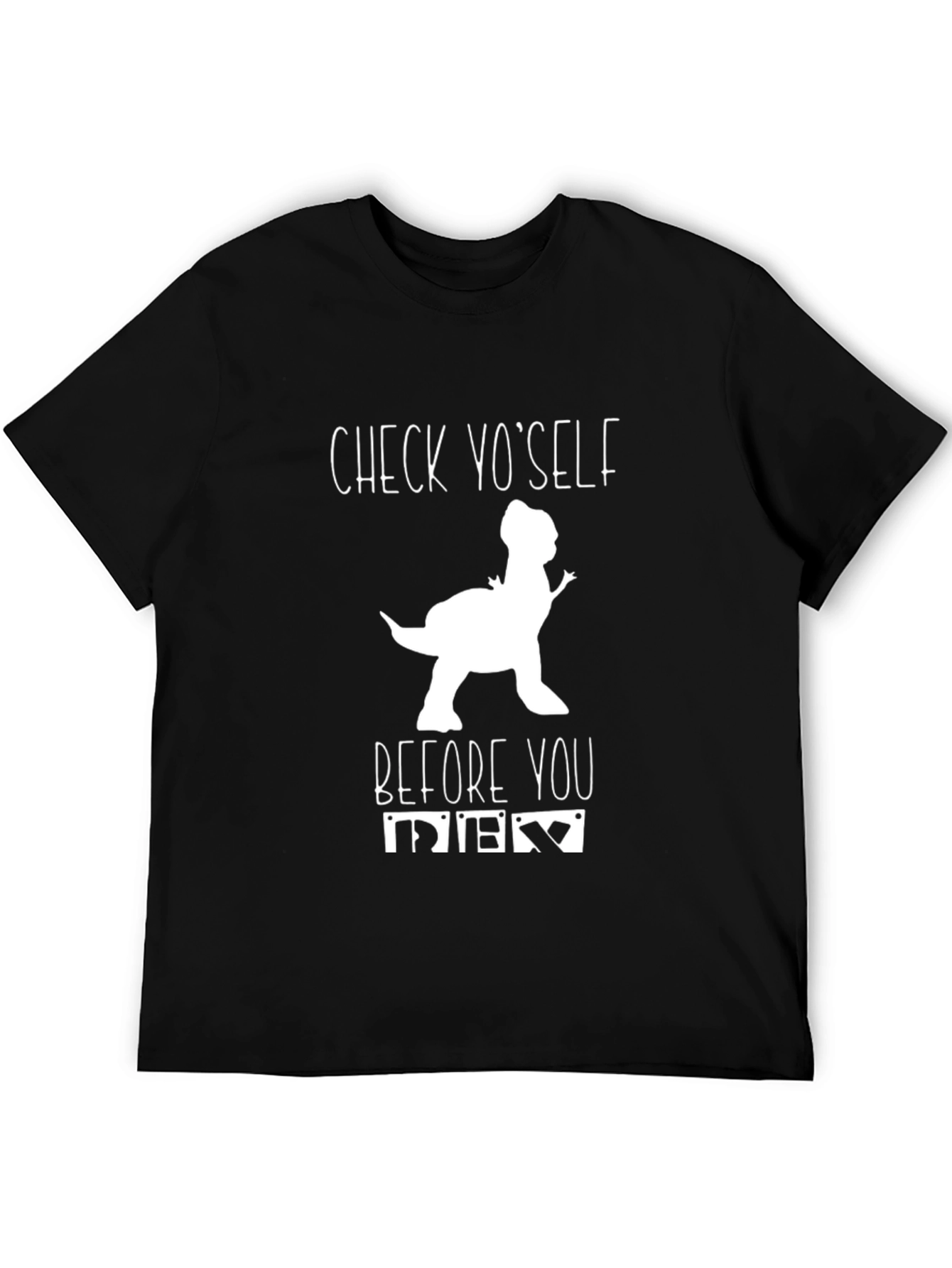 Check Yo' Self Dinosaur Graphic Black T-Shirt - 5