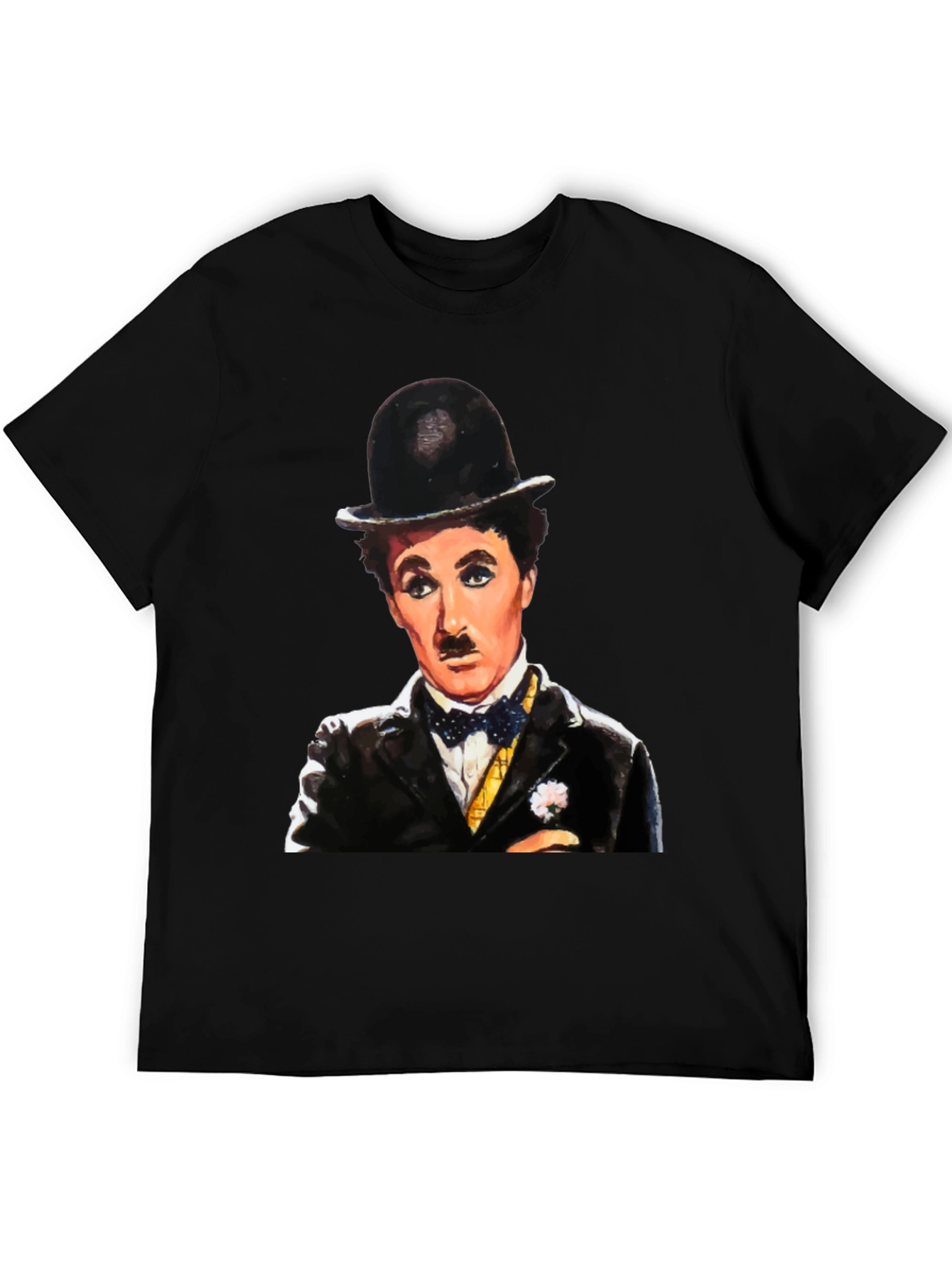 Black Charlie Chaplin Graphic Tee - Classic Film Icon T-Shirt view 5