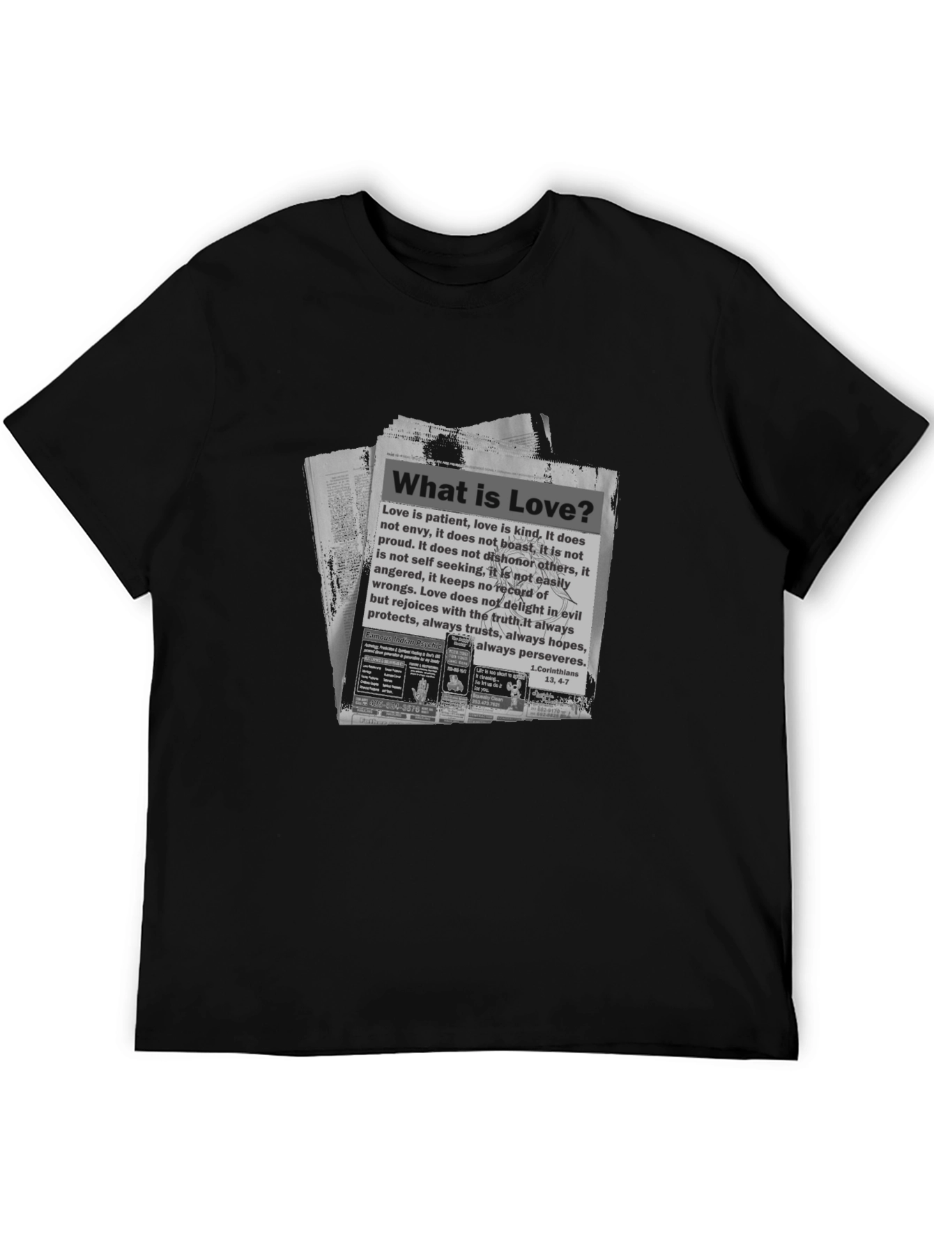 Black Love Definition Newspaper Print Black T-Shirt view 5
