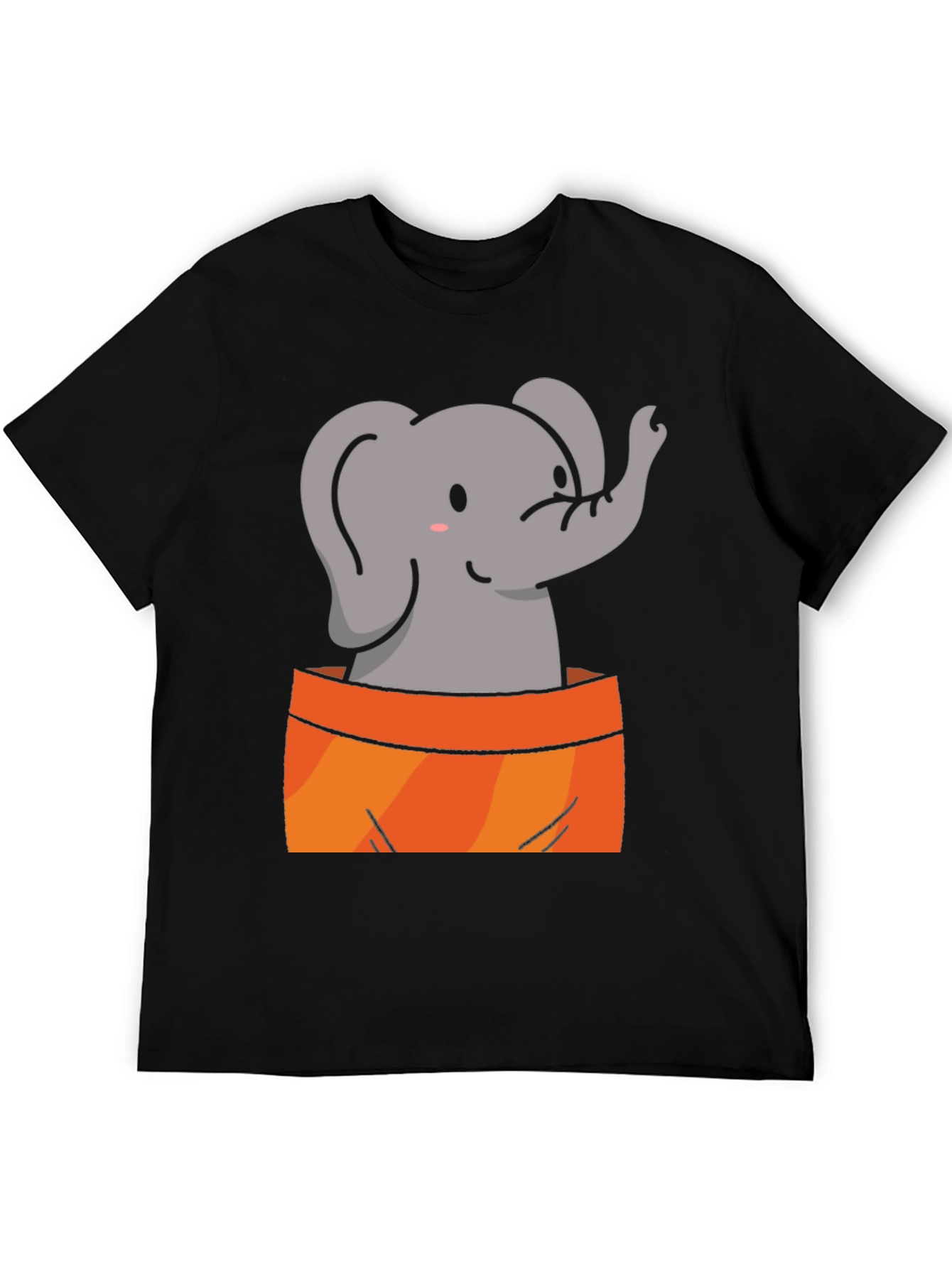 Black Cute Elephant Graphic Tee - Soft Black Cotton Shirt view 5