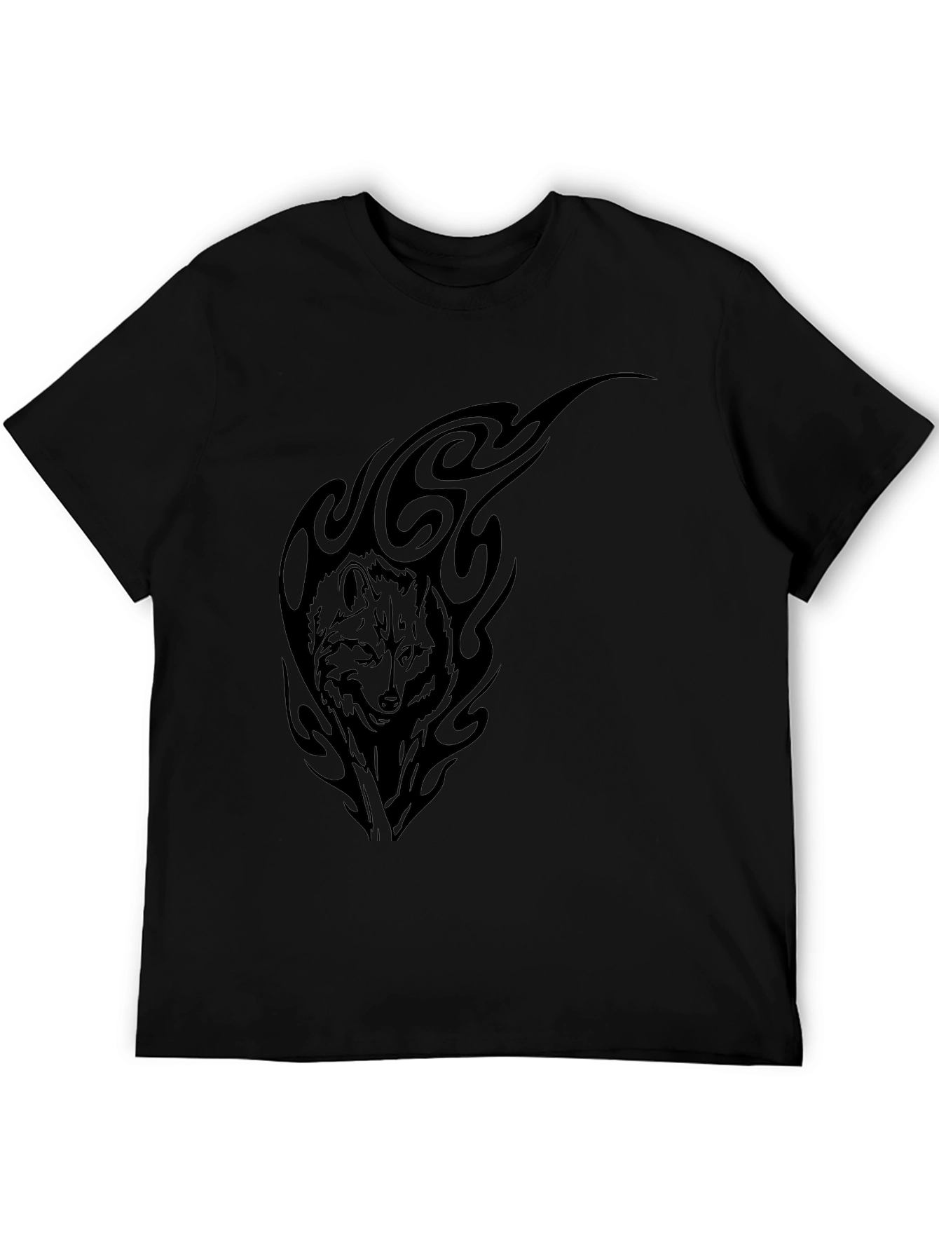 Black Wolf Tribal Graphic Tee - Black Cotton T-Shirt view 5