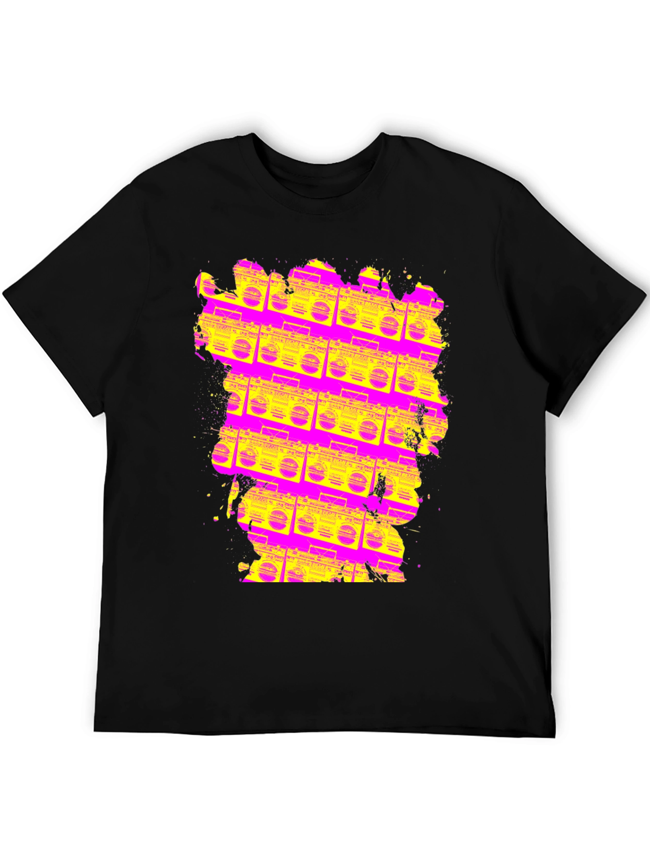 Black Retro Boombox T-Shirt - Vivid 80s Style view 5