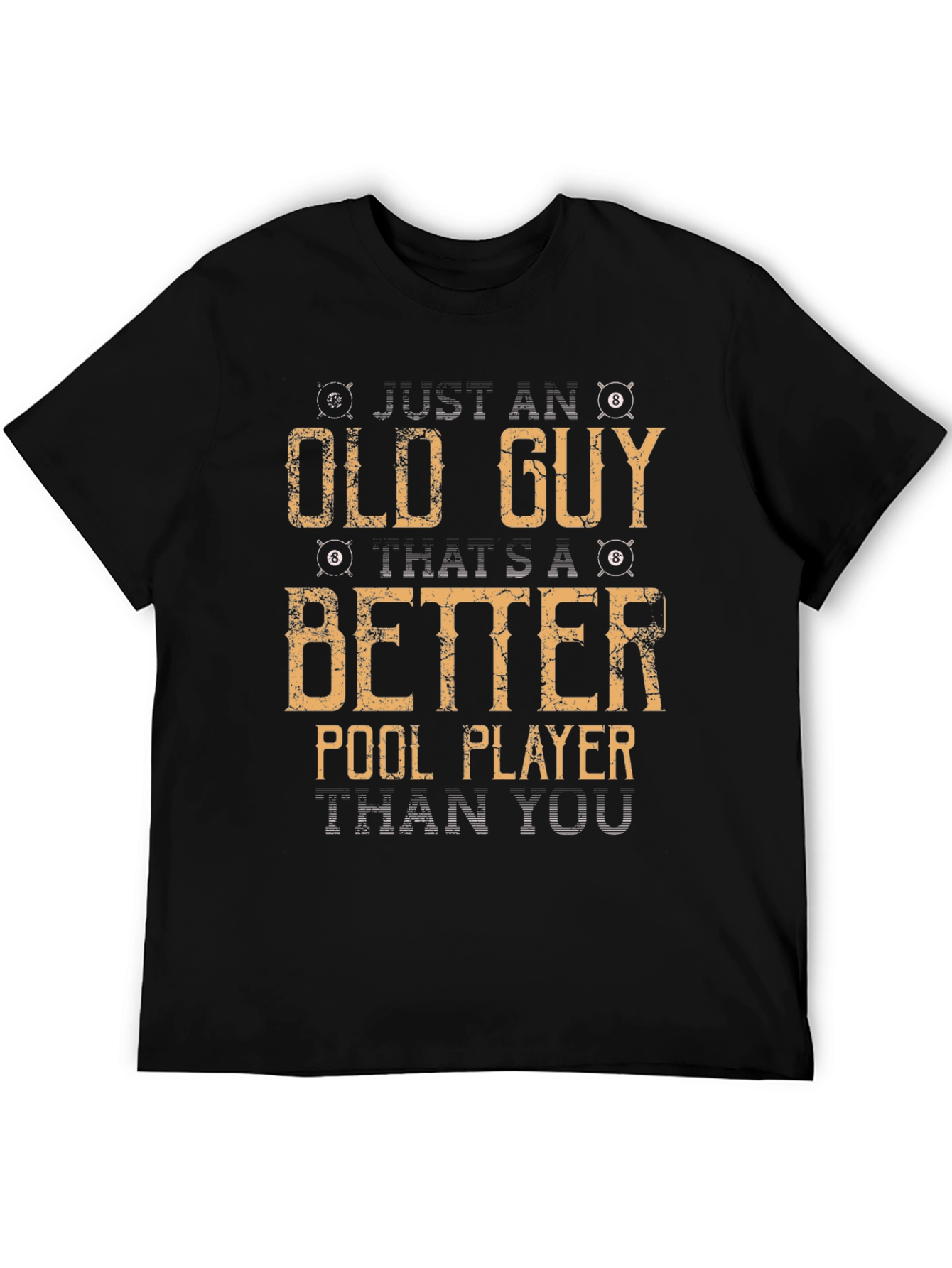 Black Funny Old Guy Pool Player Black T-Shirt view 5