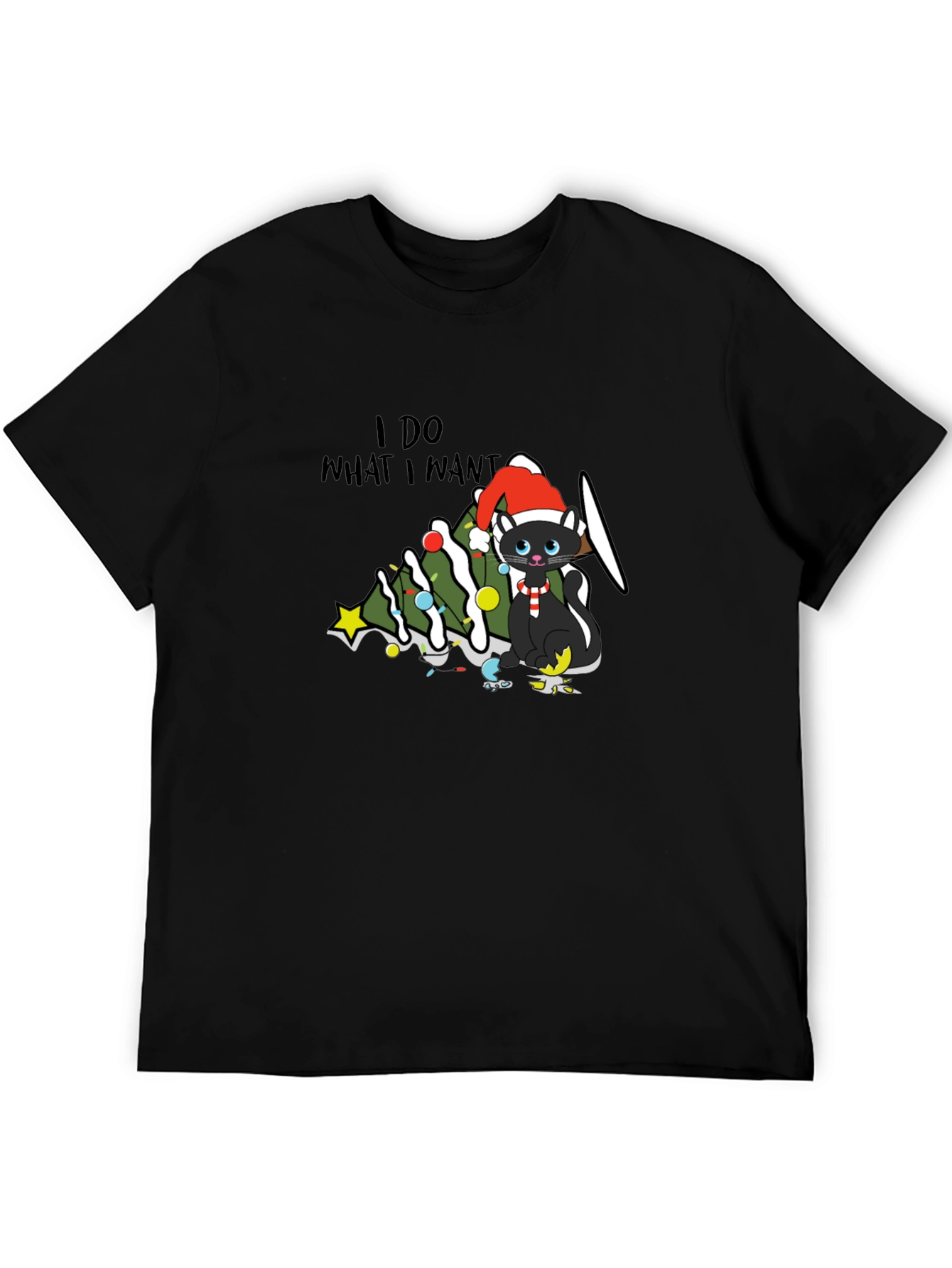 Black I Do What I Want Christmas Cat T-Shirt view 5