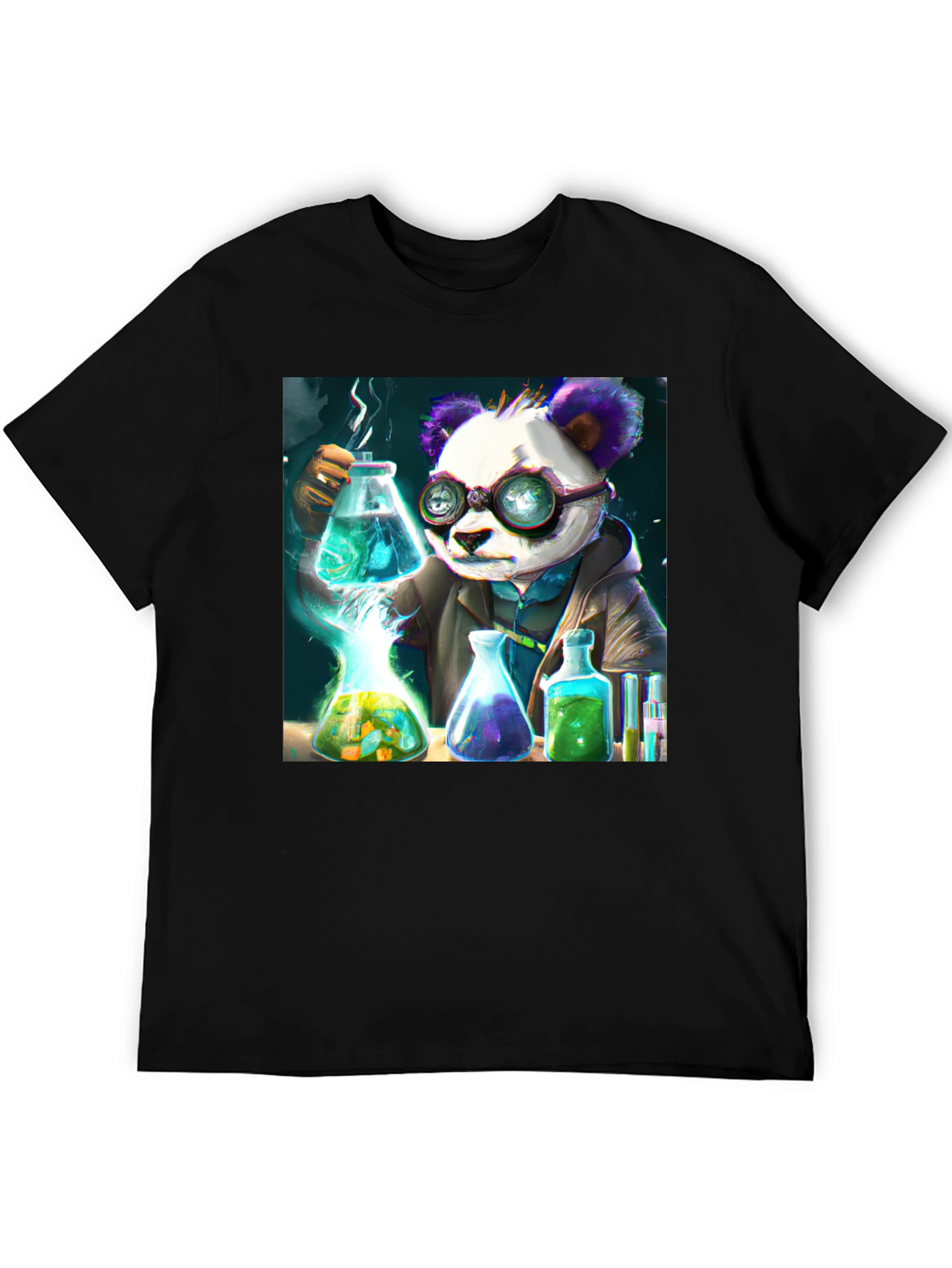 Black Scientist Panda Graphic Tee - Cool Black T-Shirt view 5