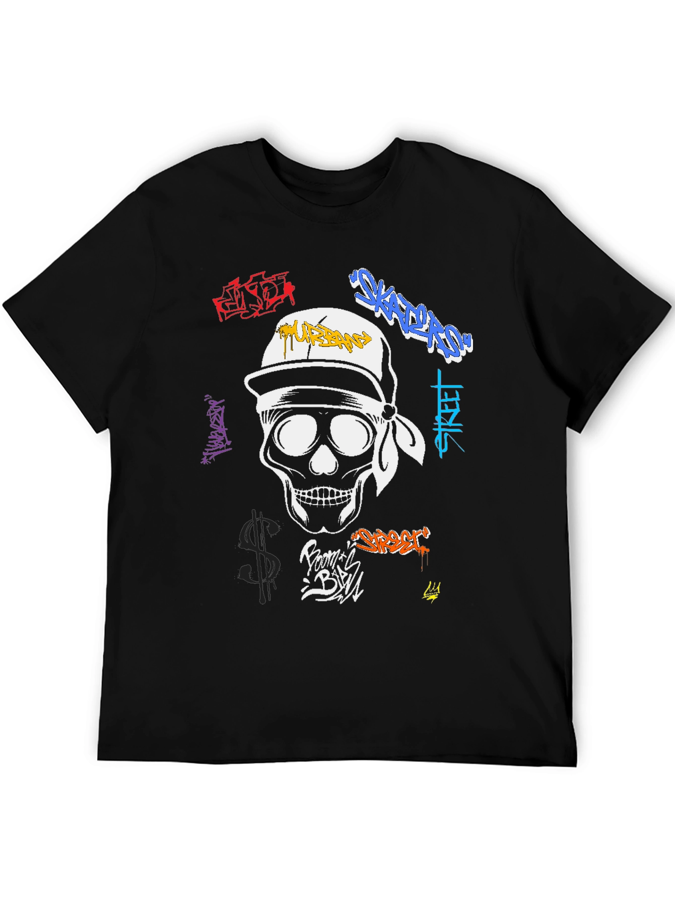Black Urban Skull Graffiti T-Shirt - Streetwear Fashion view 5