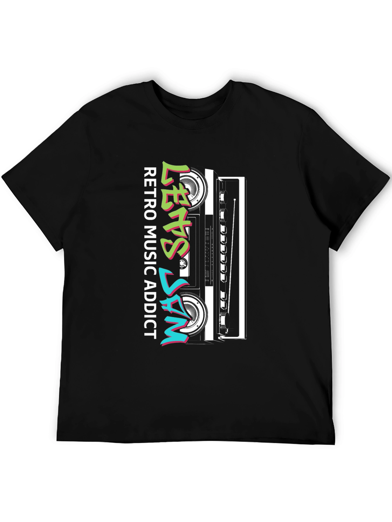 Black Retro Music Addict Cassette T-Shirt view 5