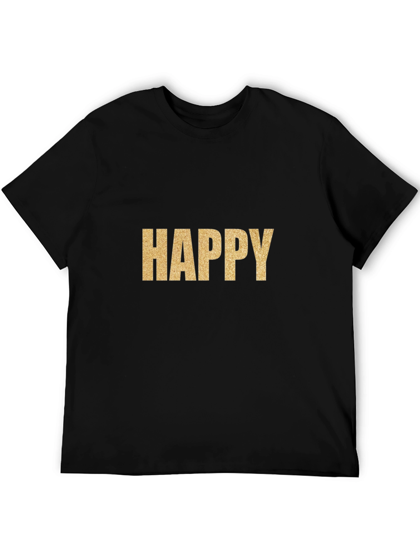 Black Happy Gold Graphic T-Shirt - Classic Crew Neck Tee view 5