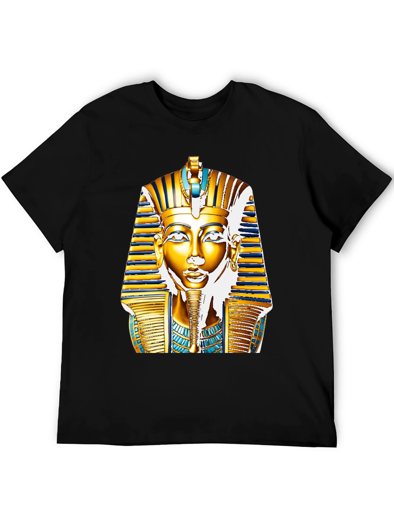 Black Egyptian Pharaoh T-Shirt - Gold King Tut Design view 5