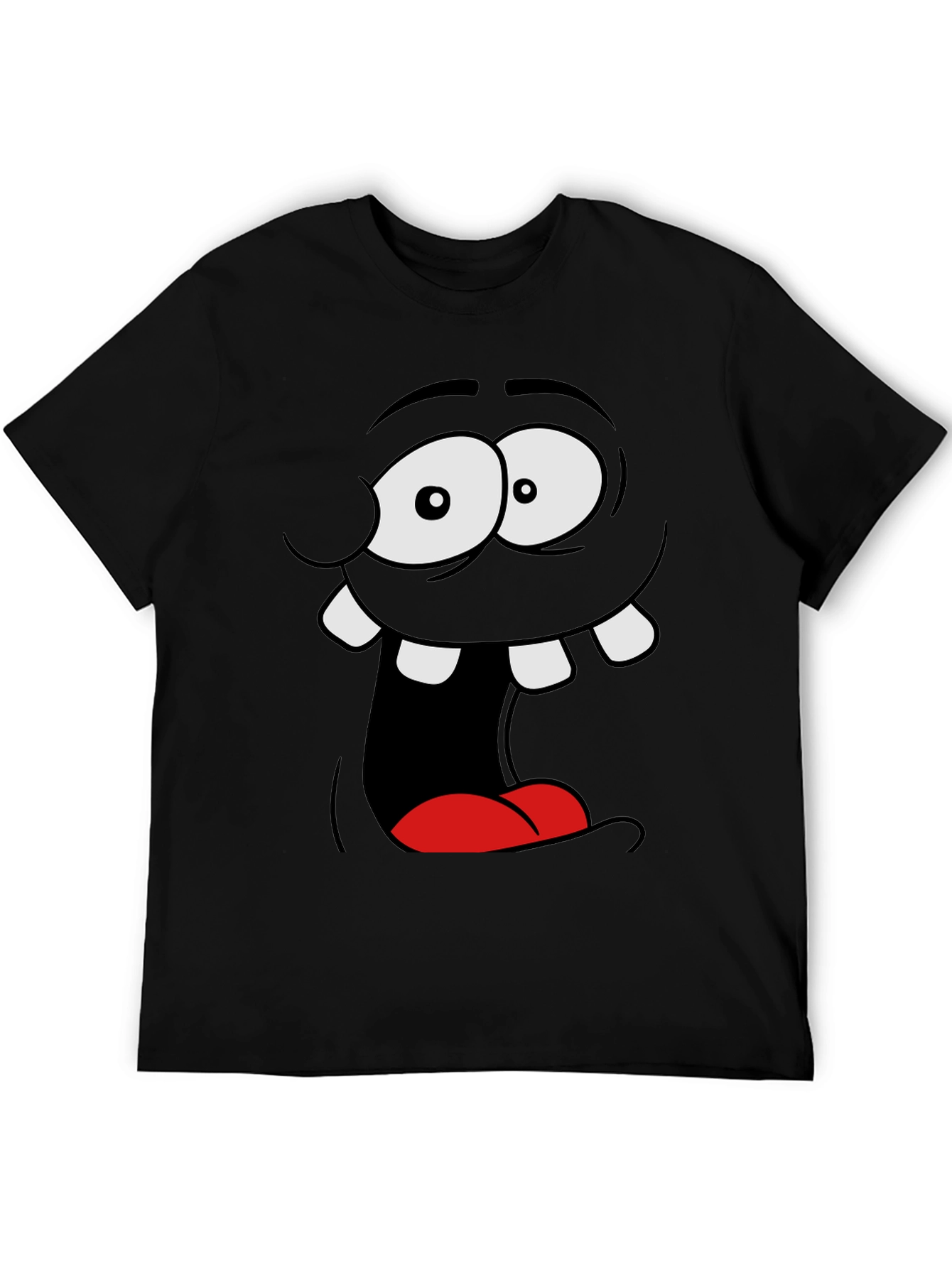 Black Funny Cartoon Face Black Graphic Tee view 5