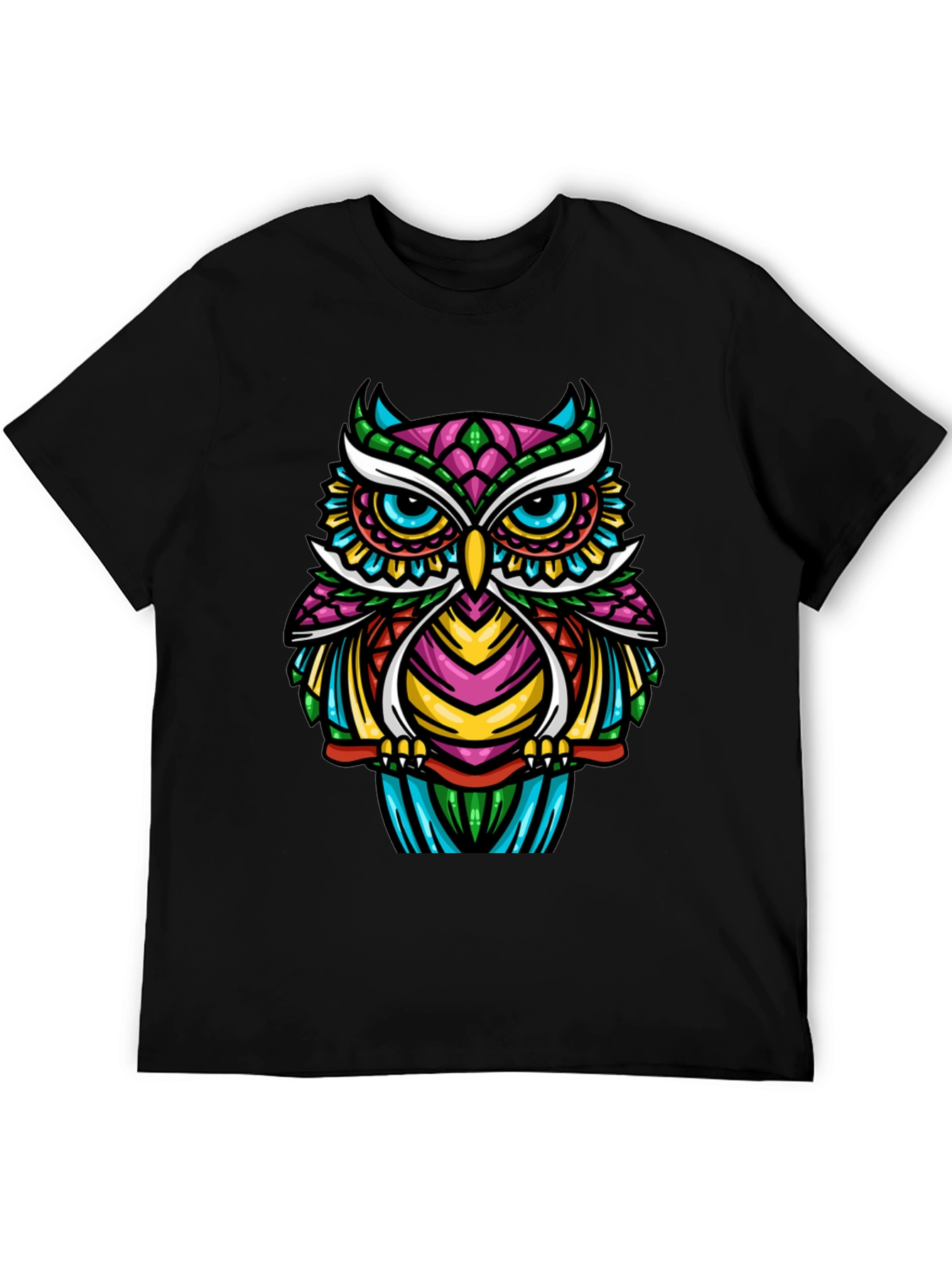 Black Colorful Owl Graphic T-Shirt - Unique Design view 5