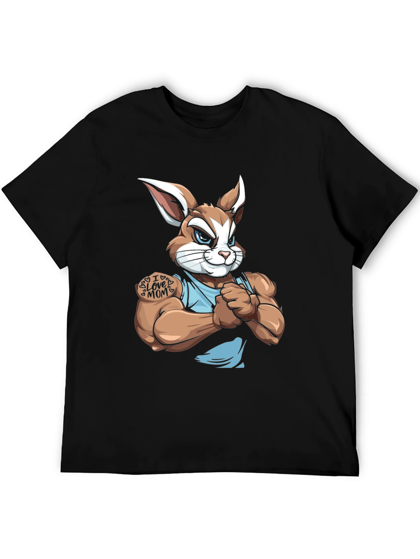 Black Muscular Bunny T-Shirt - I Love Mom view 5