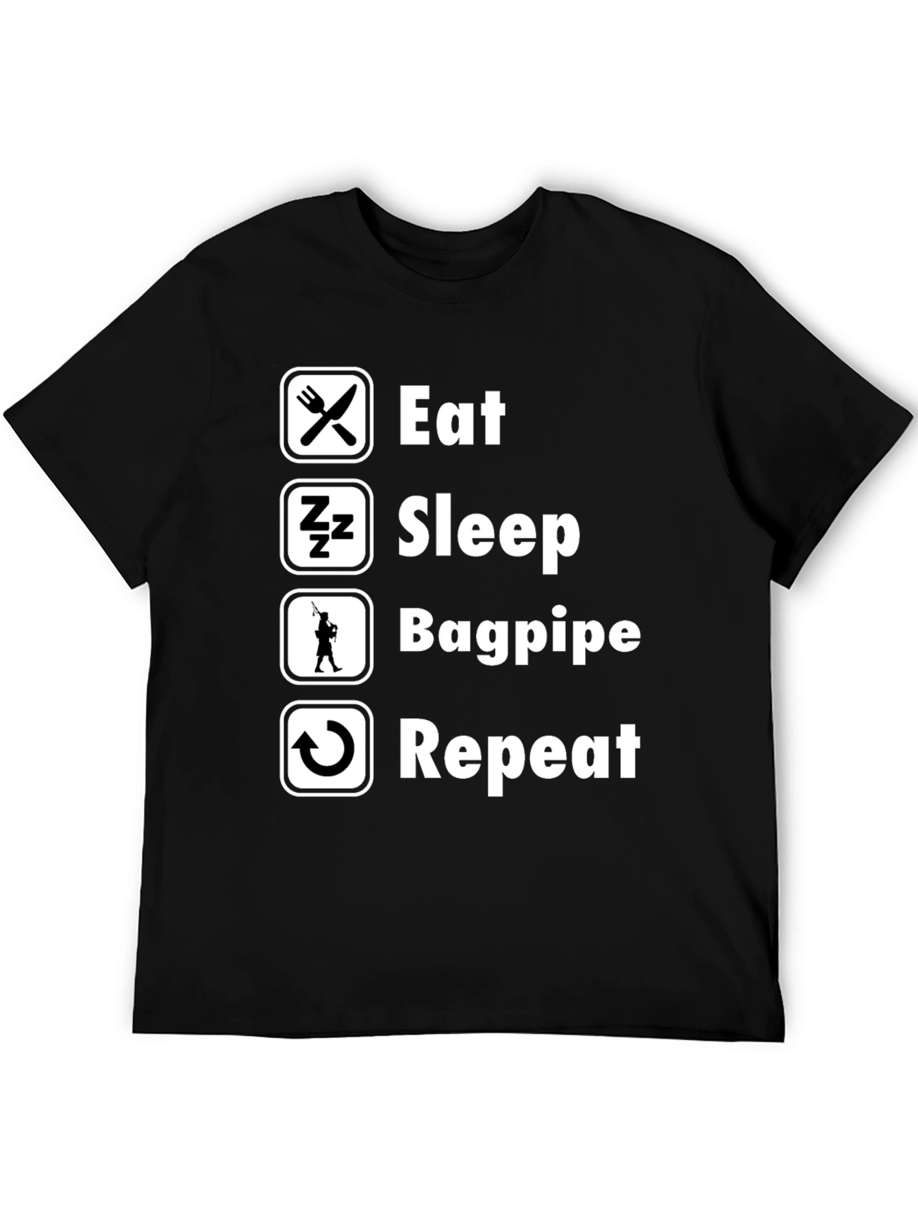 Black Eat Sleep Bagpipe Repeat T-Shirt - Black Cotton Tee view 5