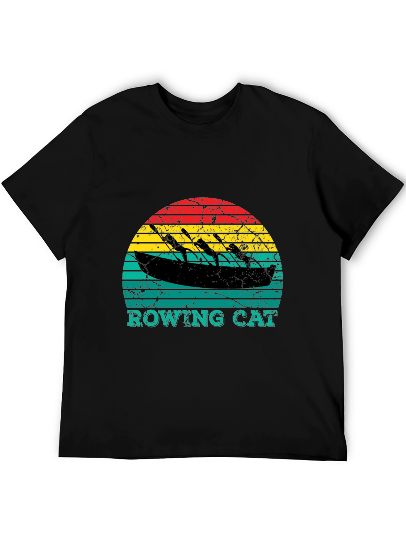 Black Rowing Cat T-Shirt - Vintage Style Tee view 5
