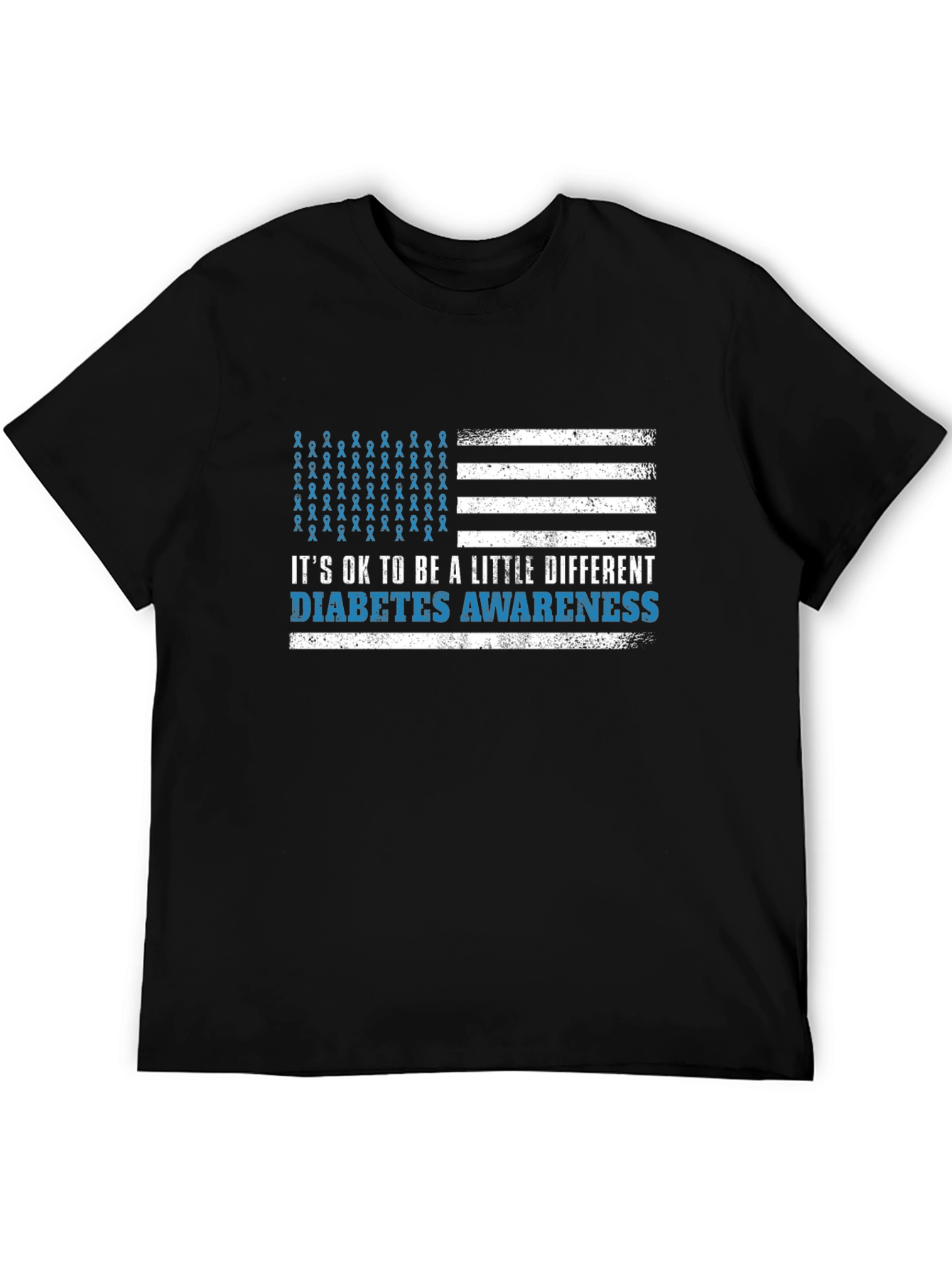 Black Diabetes Awareness American Flag Graphic T-Shirt view 5
