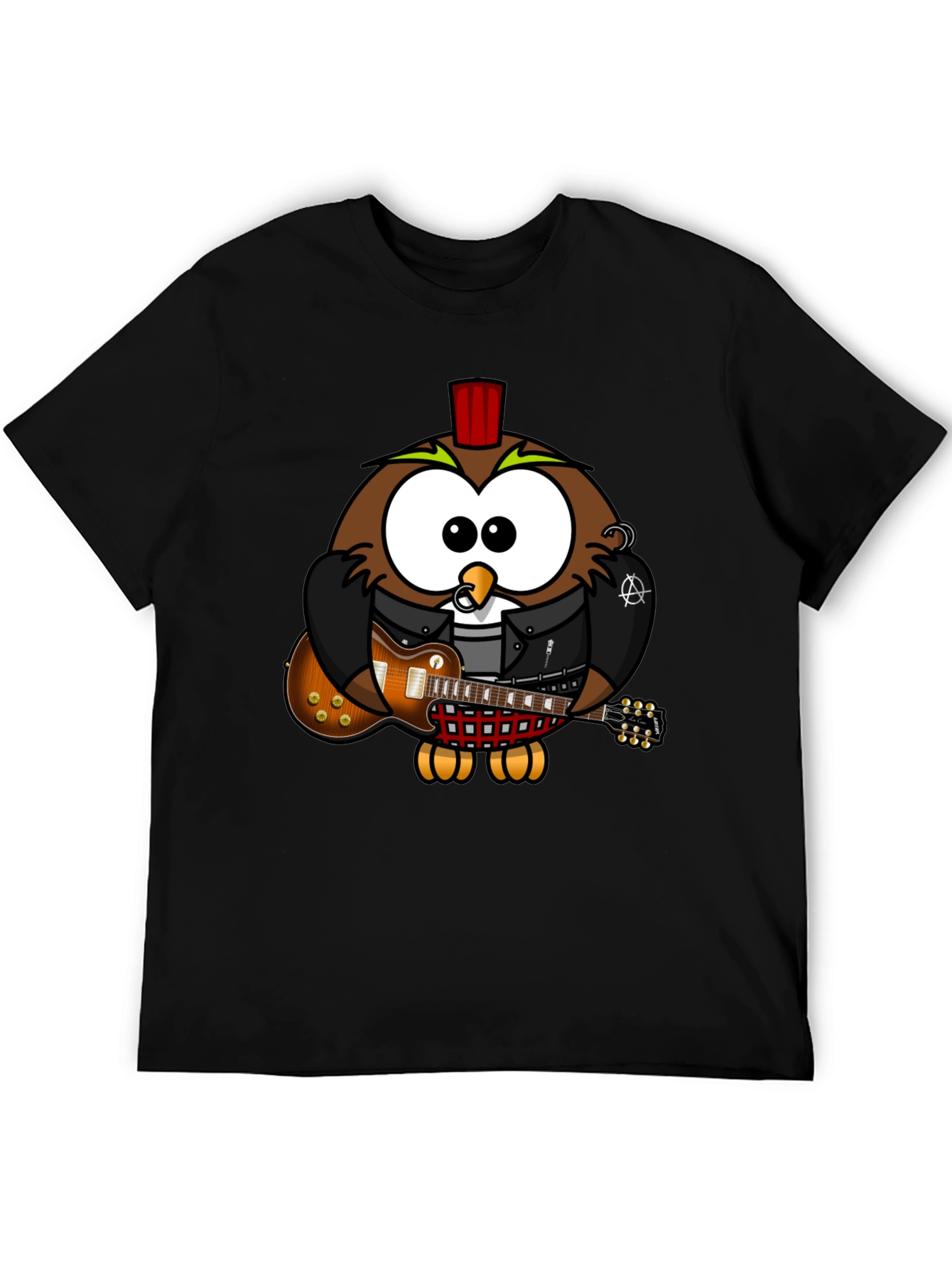 Black Cool Owl Guitarist Graphic T-Shirt view 5