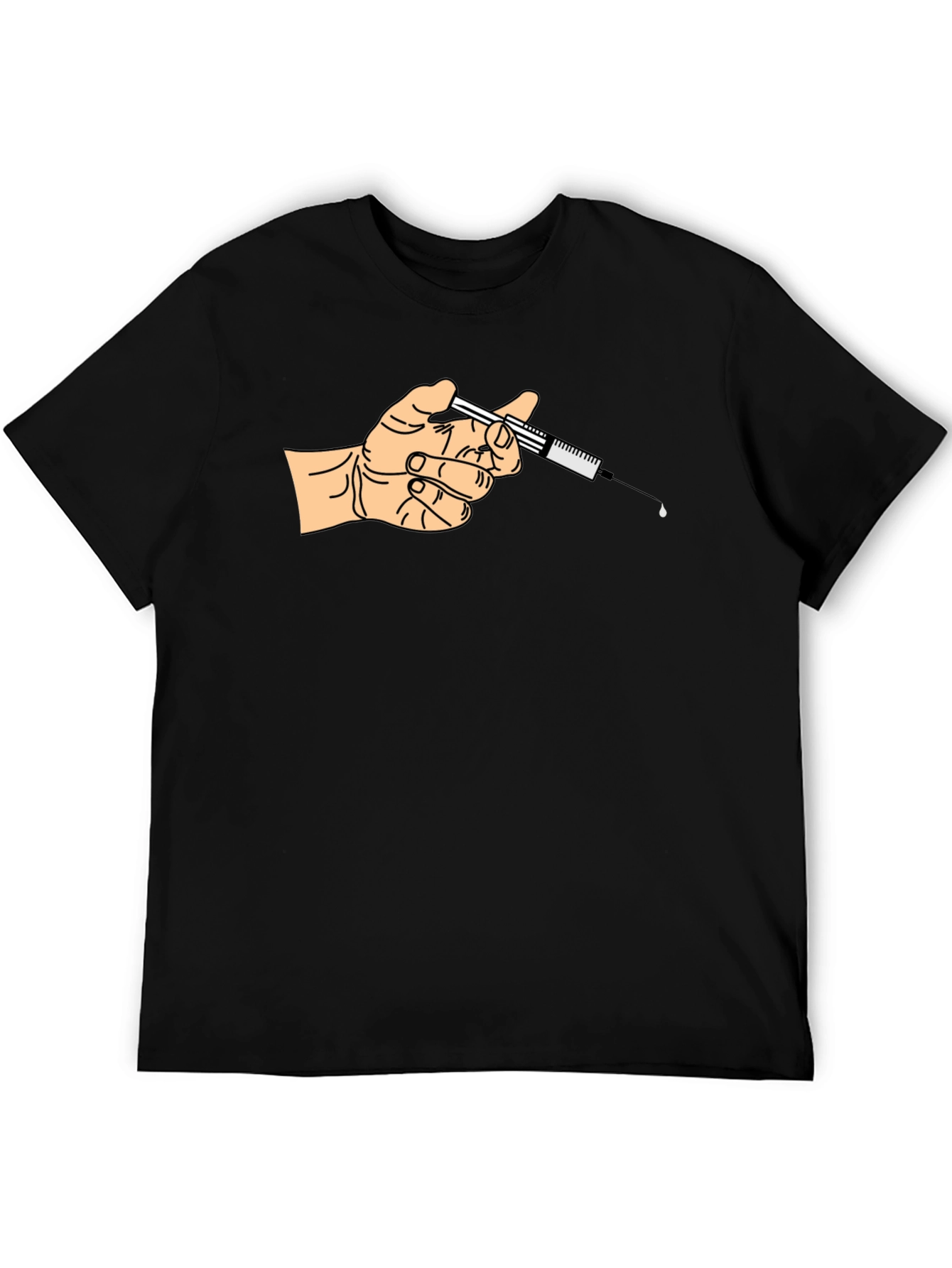 Black Hand Holding Syringe Graphic Tee - Unisex Black T-Shirt view 5