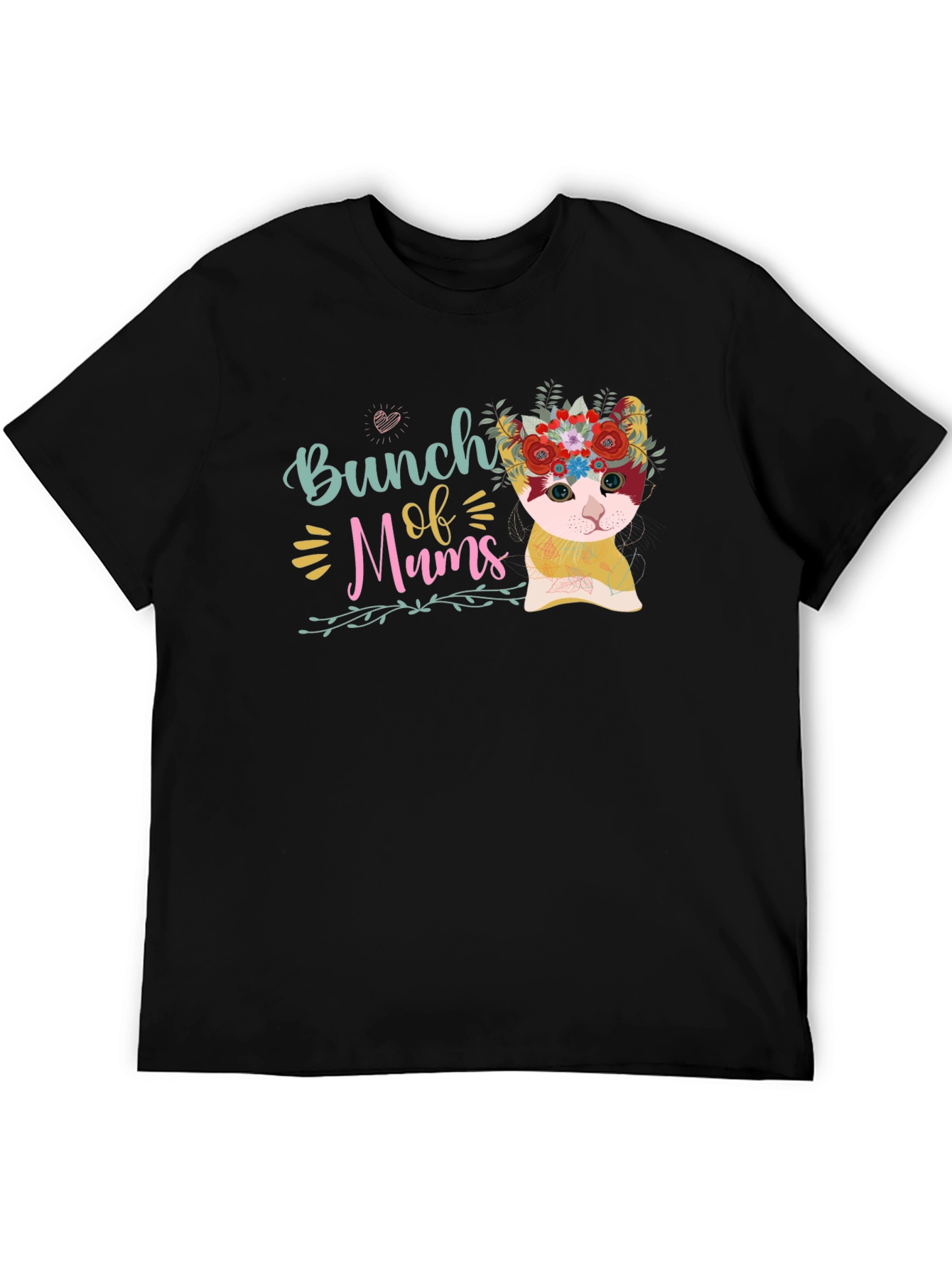 Black Bunch of Mums Floral Cat T-Shirt view 5