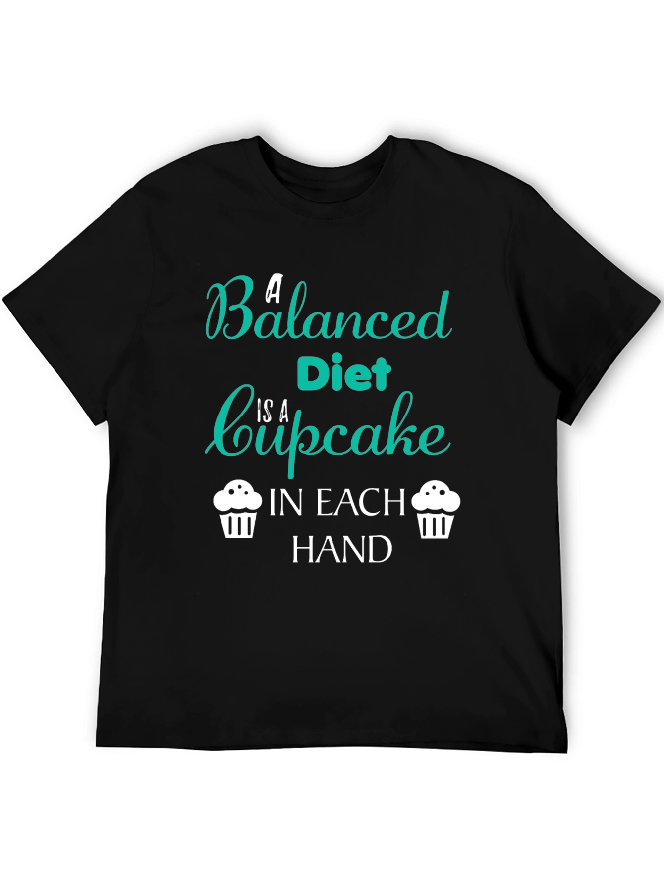 Black Funny Balanced Diet Cupcake T-Shirt view 5