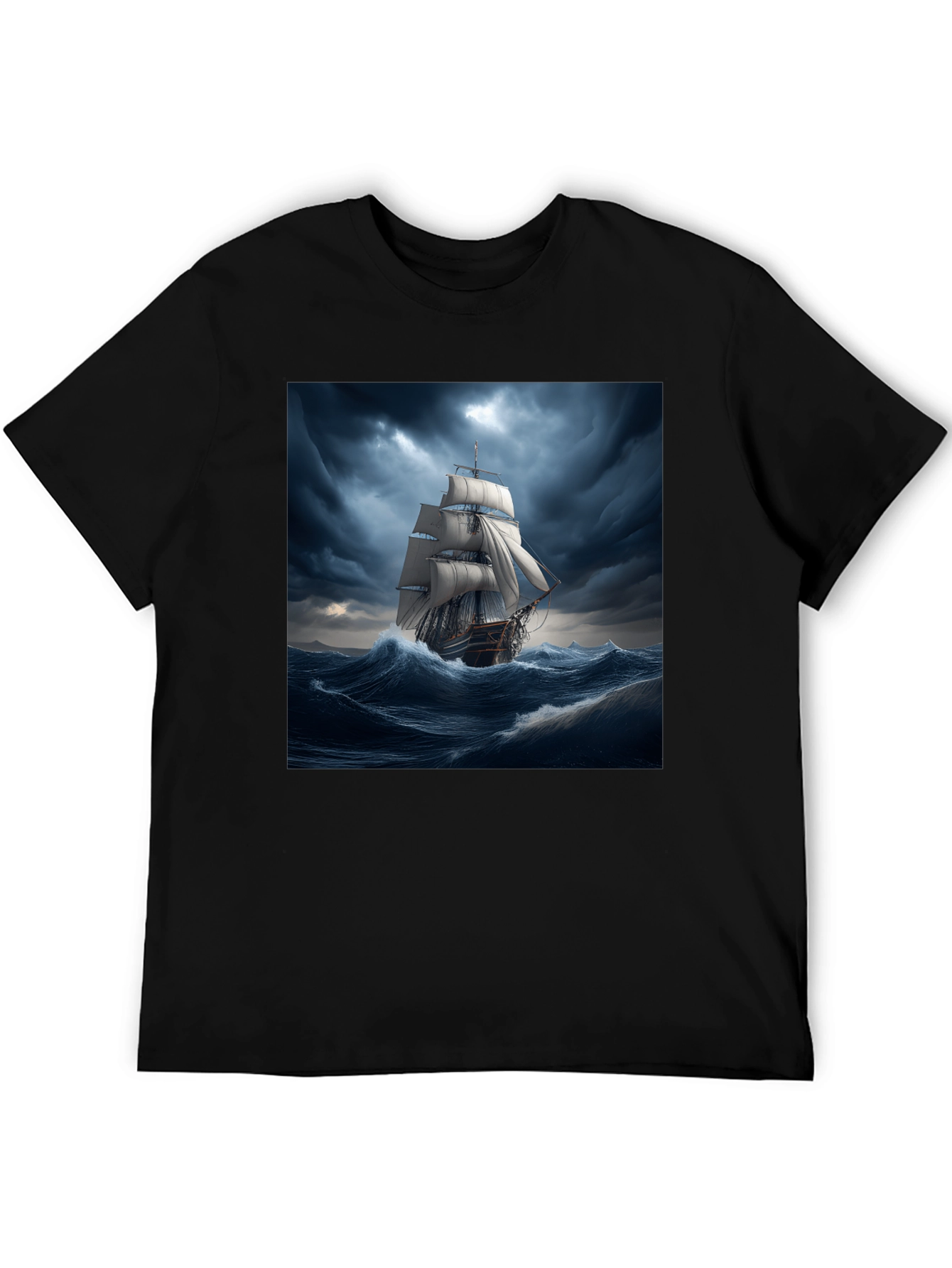 Black Nautical Storm Ship Graphic Tee - Black Cotton Blend view 5