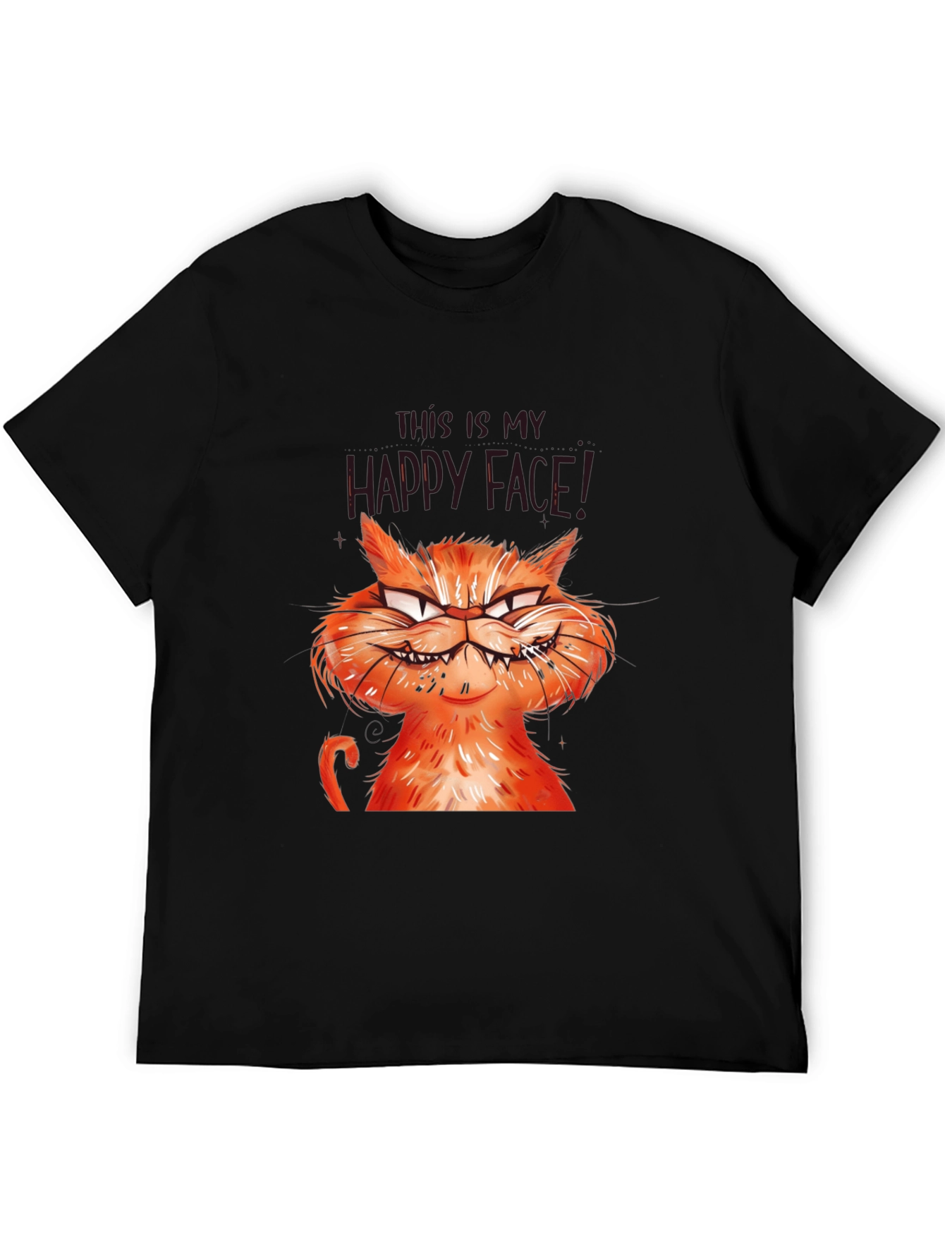 Black Grumpy Cat Graphic Tee - Happy Face T-Shirt view 5