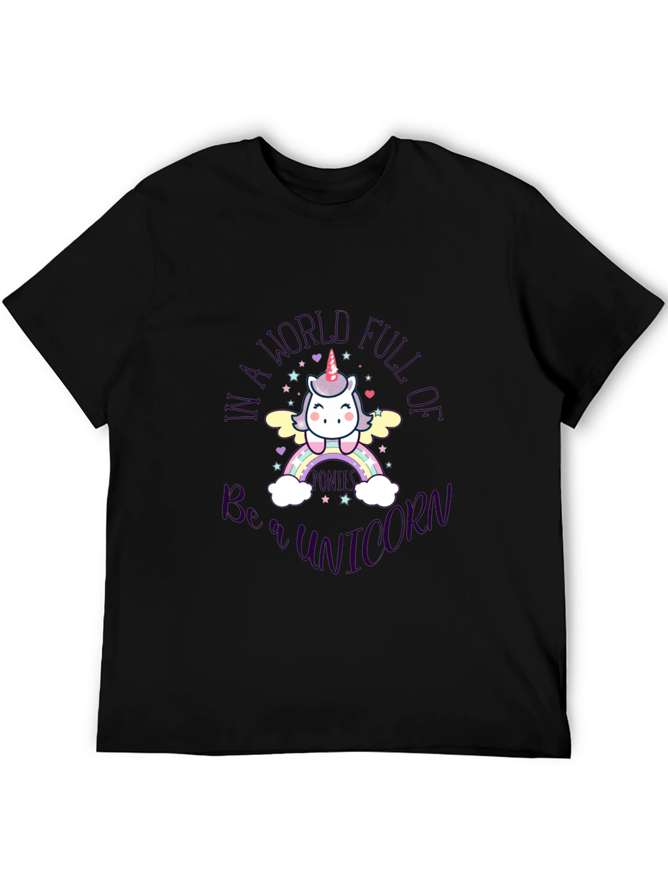 Black Cute Unicorn T-Shirt - Be a Unicorn in a World Full view 5