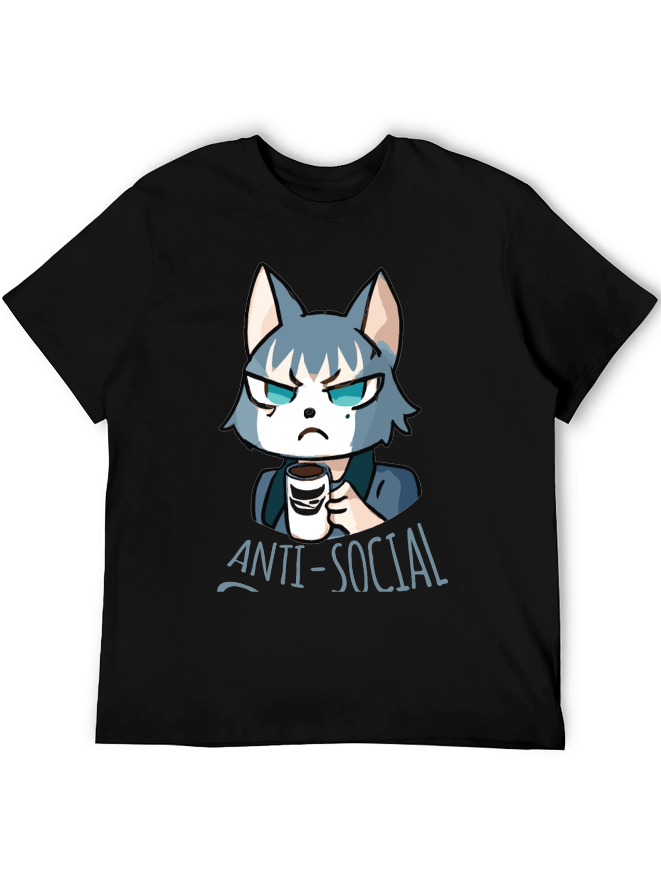 Black Anti-Social Wolf Graphic Tee - Coffee Lover T-Shirt view 5