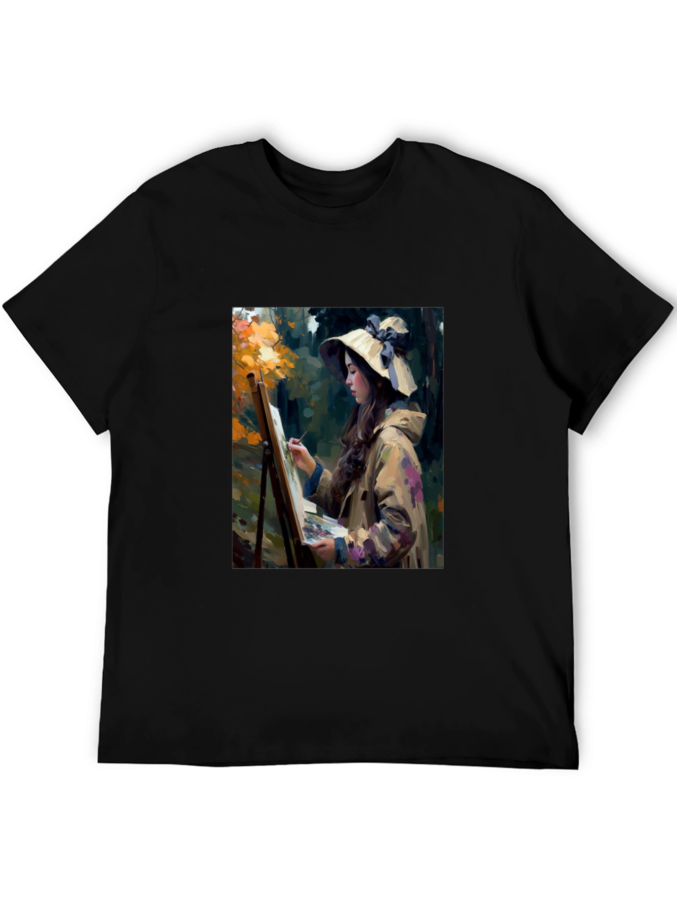 Black Artistic Woman Painting Scene Graphic T-Shirt view 5