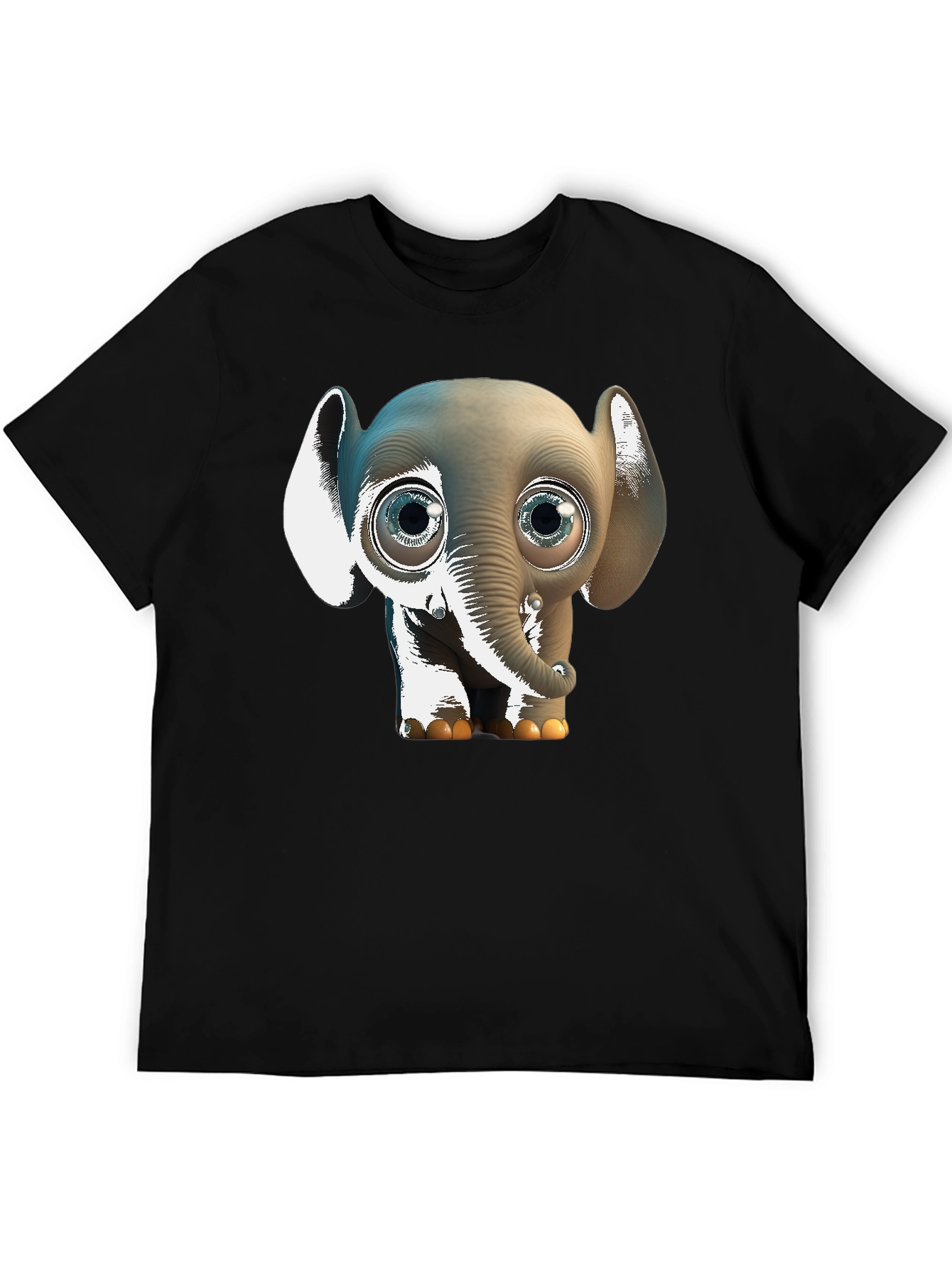 Black Cute Cartoon Elephant Graphic Tee - Black Cotton Comfort view 5