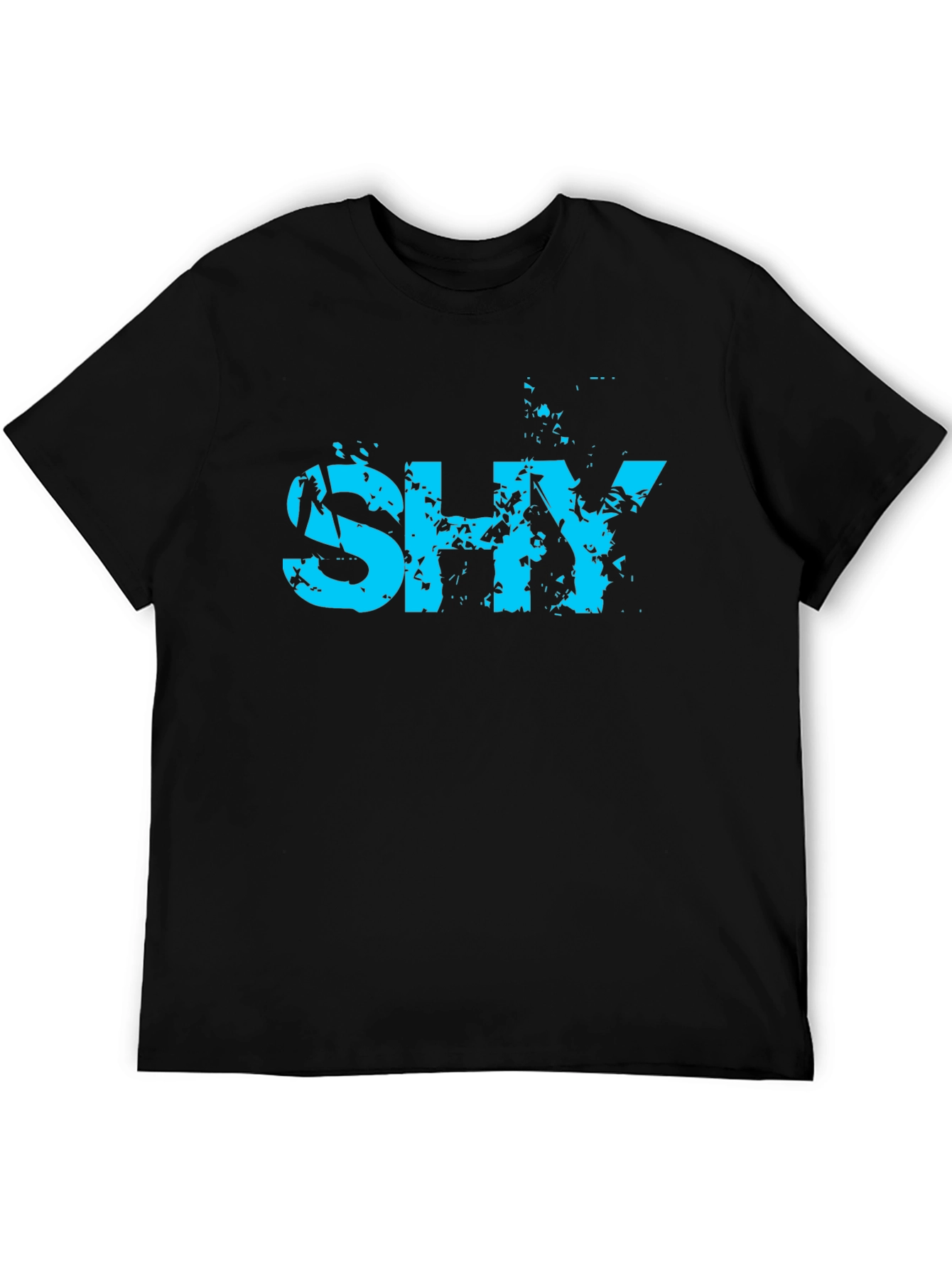 Black Men's "Shy" Graphic T-Shirt - Edgy Blue Print view 5