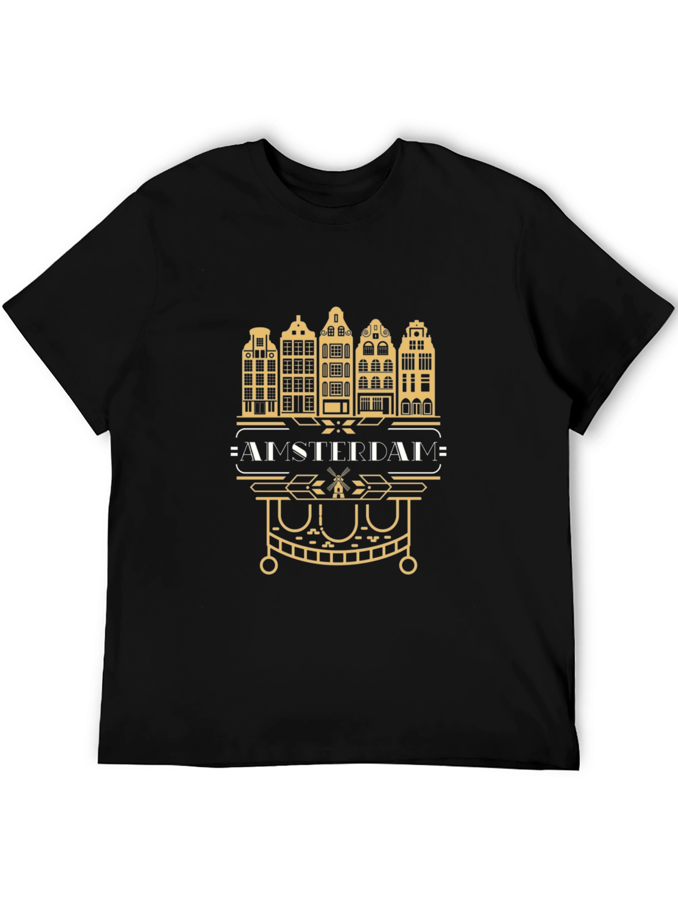 Black Amsterdam Cityscape Graphic Tee - Black Cotton T-Shirt view 5