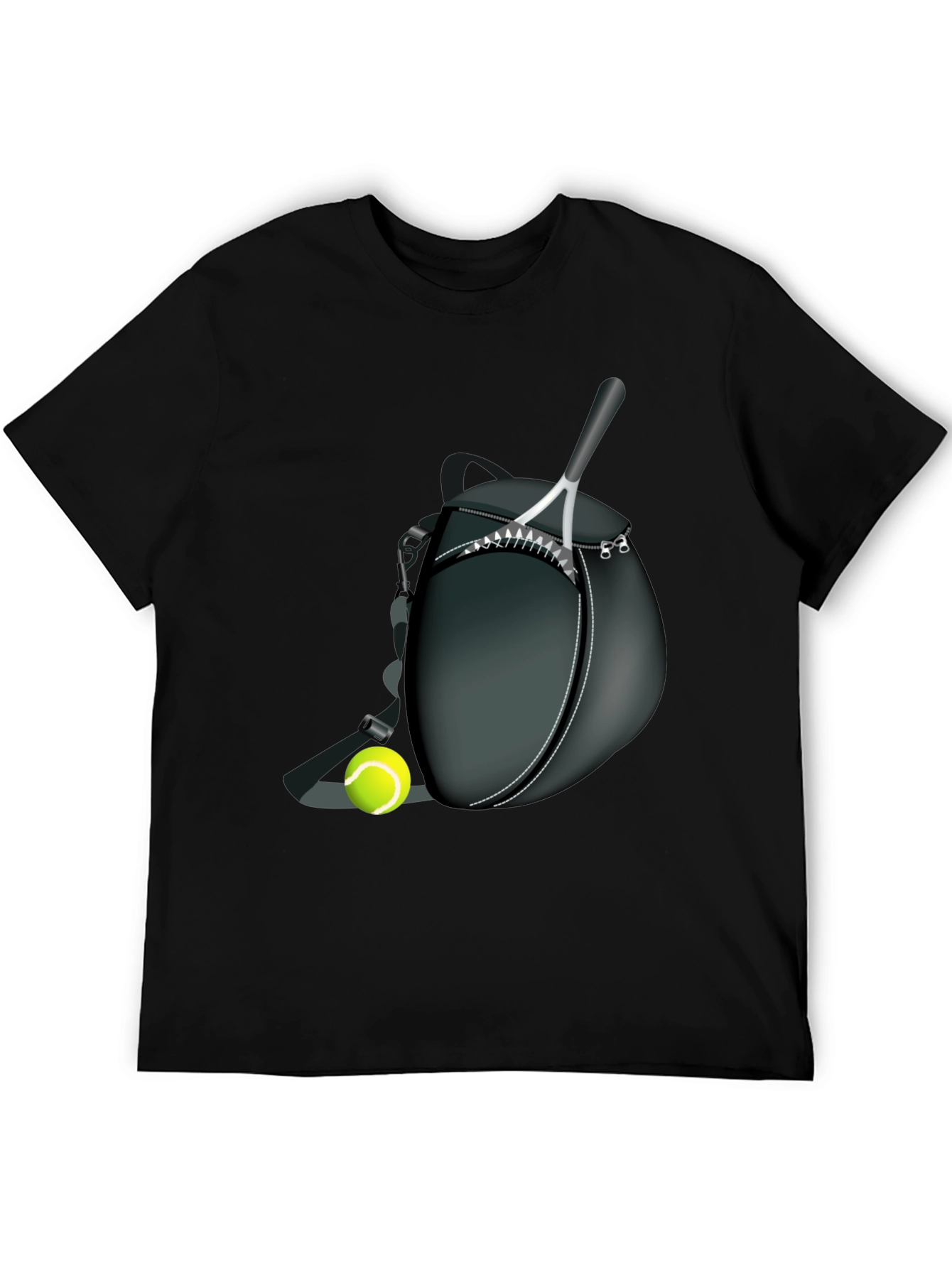 Black Tennis Racket & Ball Graphic Tee - Sporty Casual Style view 5