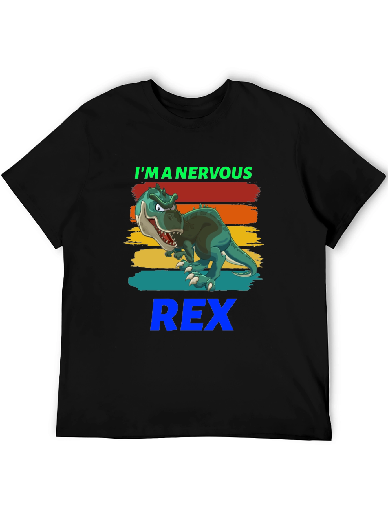 Black Nervous Rex T-Shirt - Cartoon Dinosaur Tee view 5