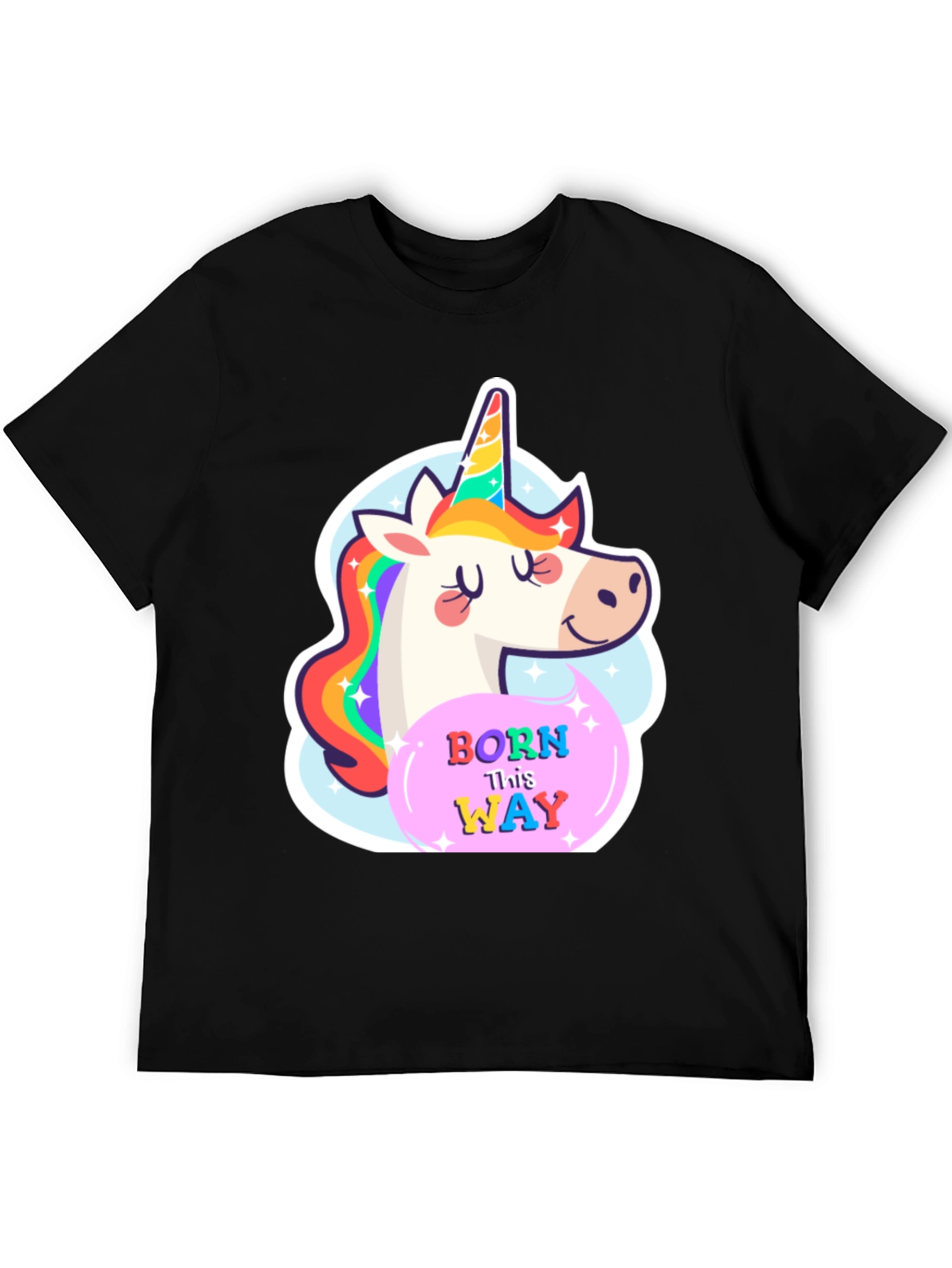Black Unicorn Born This Way Black T-Shirt view 5
