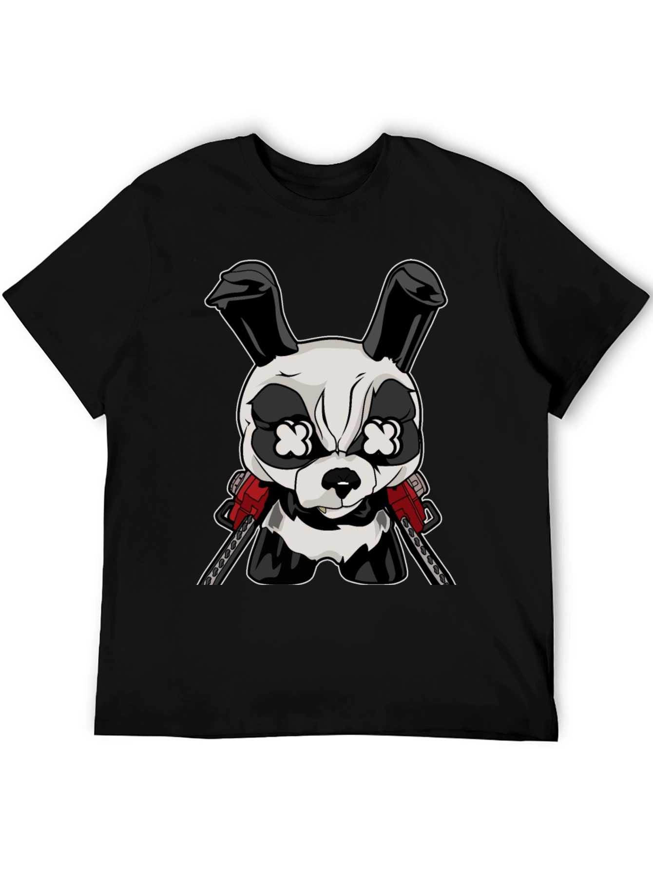 Black Cartoon Rabbit Chainsaw T-Shirt view 5