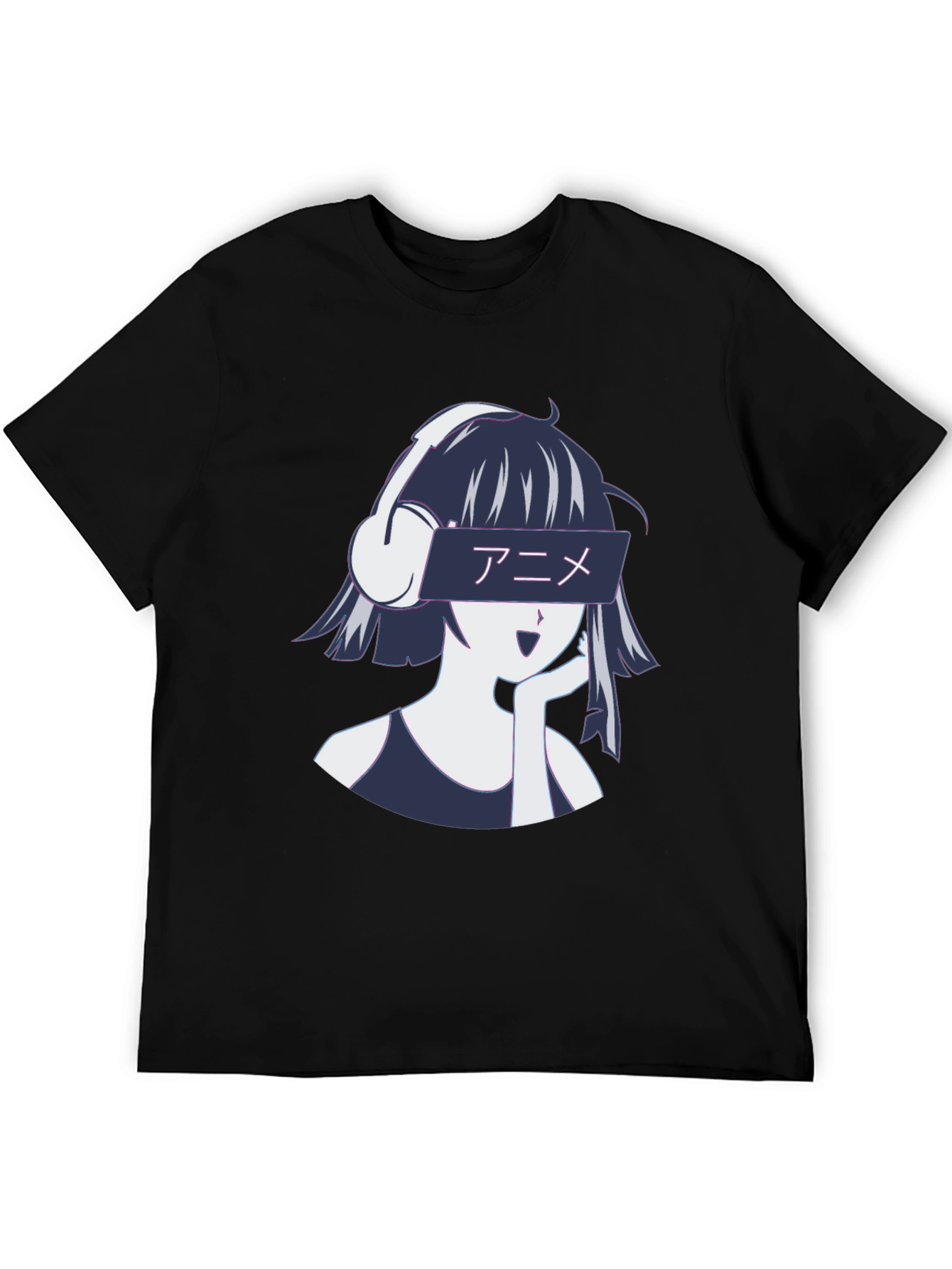 Black Anime Girl Headphones Graphic T-Shirt - Stylish Casual Wear view 5