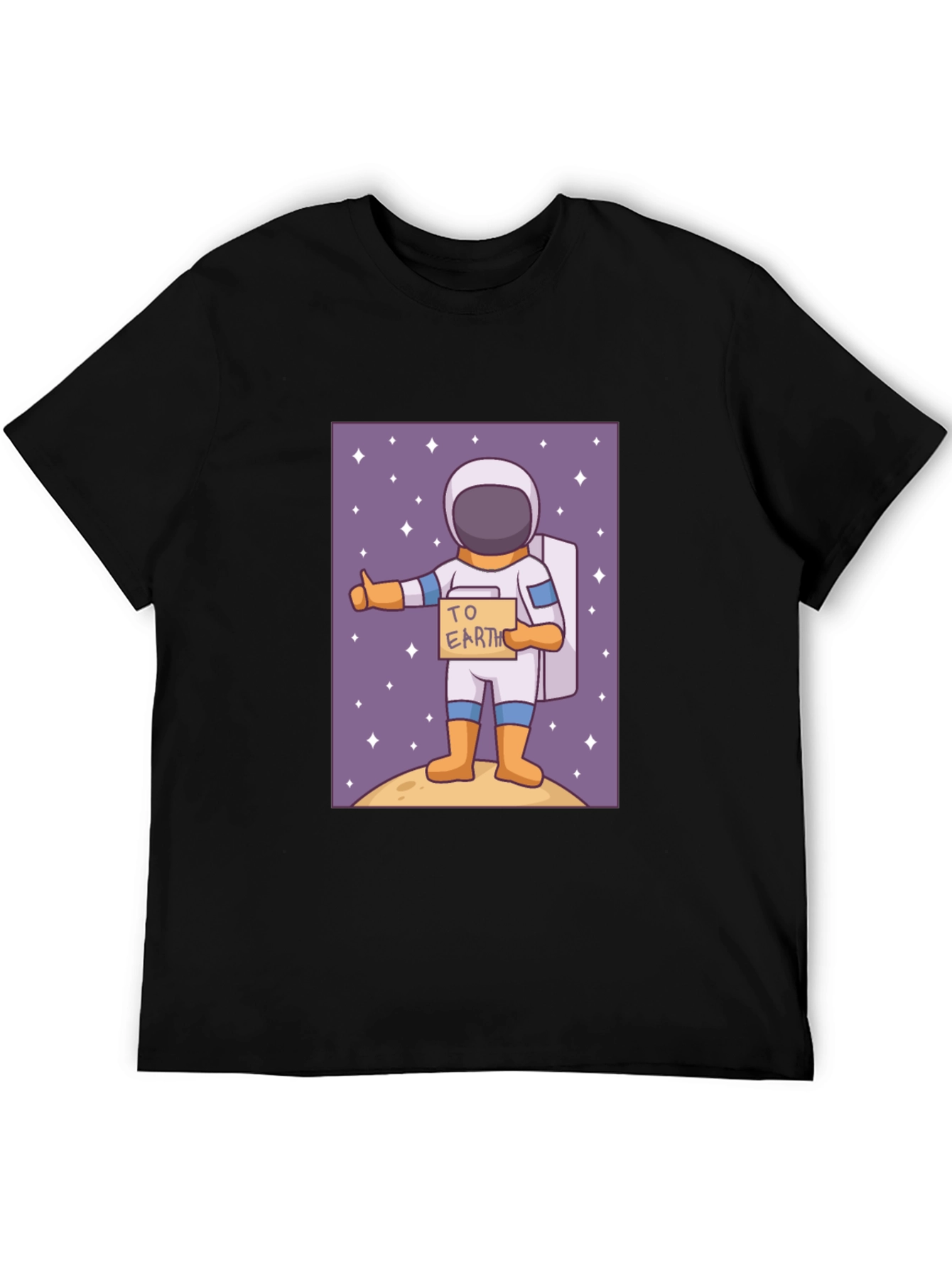 Black Astronaut Hitchhiking T-Shirt - To Earth Cartoon Tee view 5