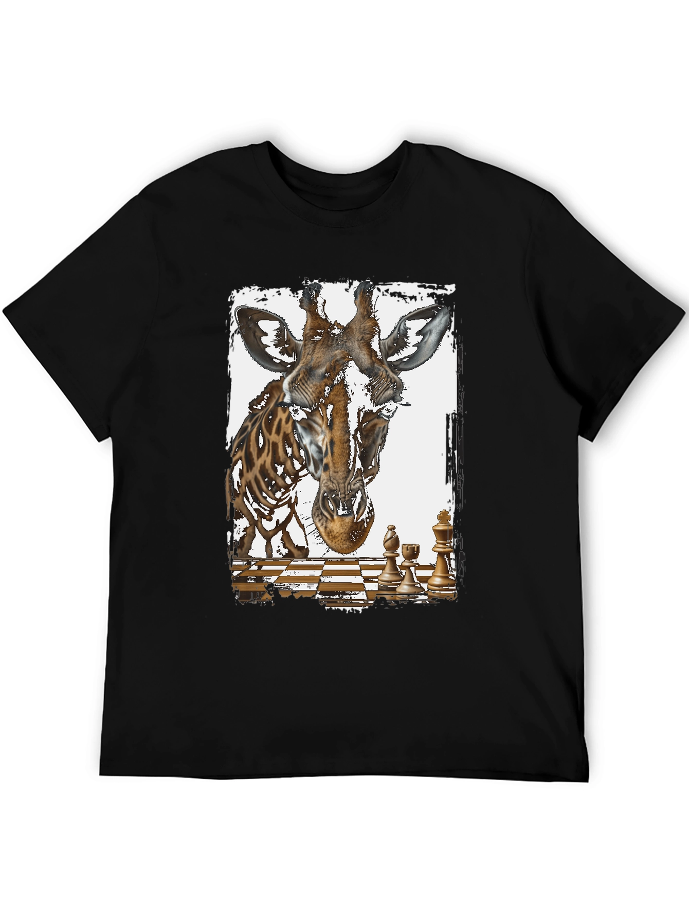Black Giraffe Chess Graphic Tee - Novelty Design T-Shirt view 5