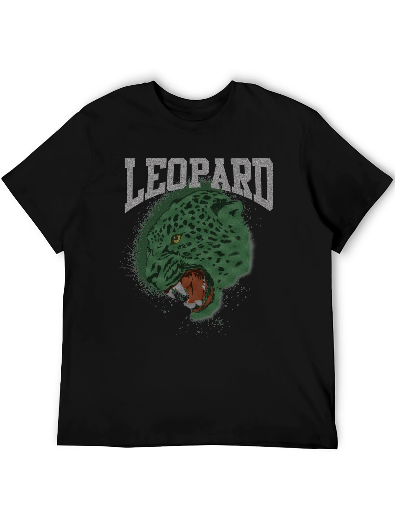 Black Men's Leopard Graphic Print Crew Neck T-Shirt view 5