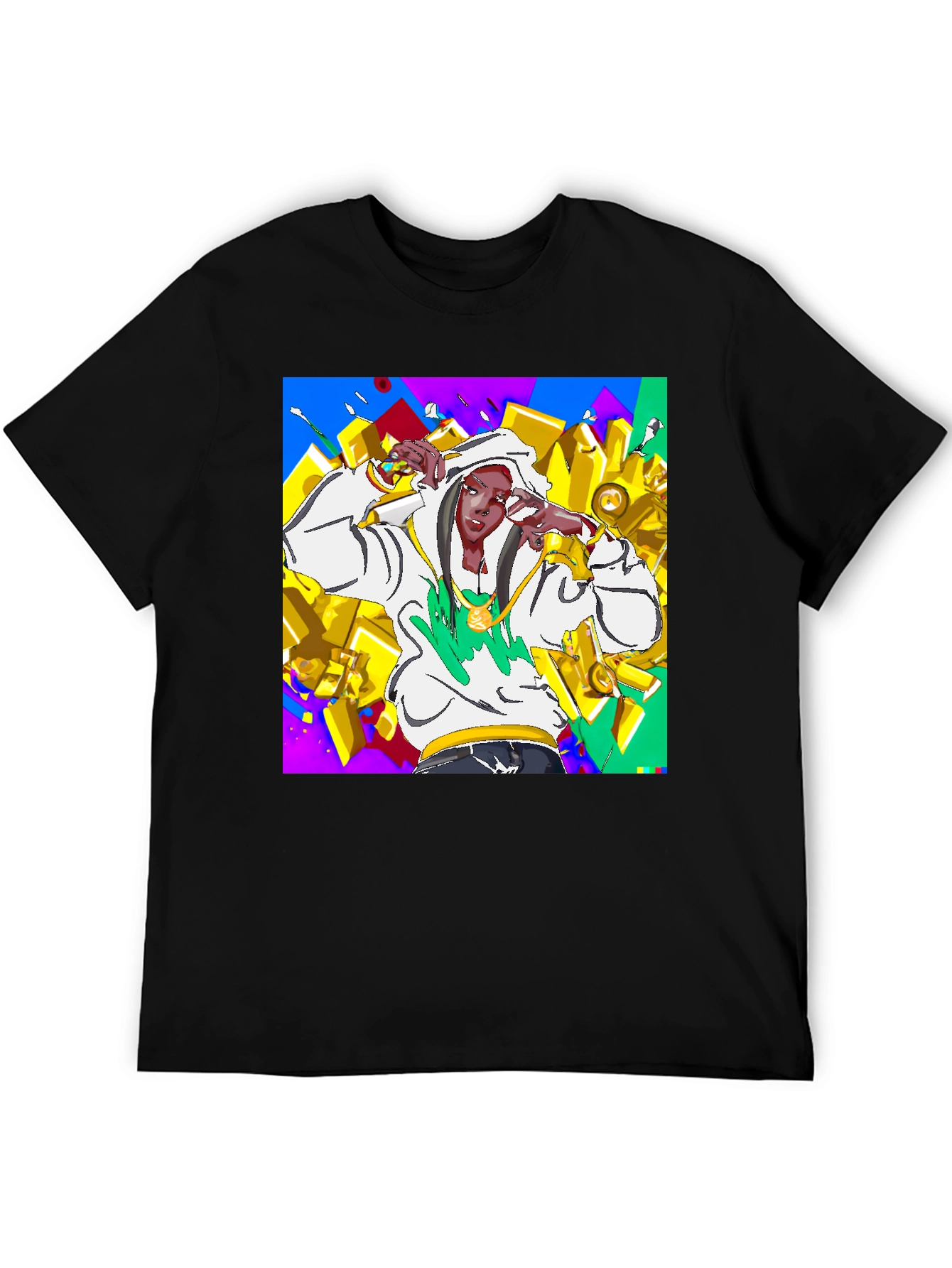 Black Urban Style Graphic Tee - Animated Character Design view 5