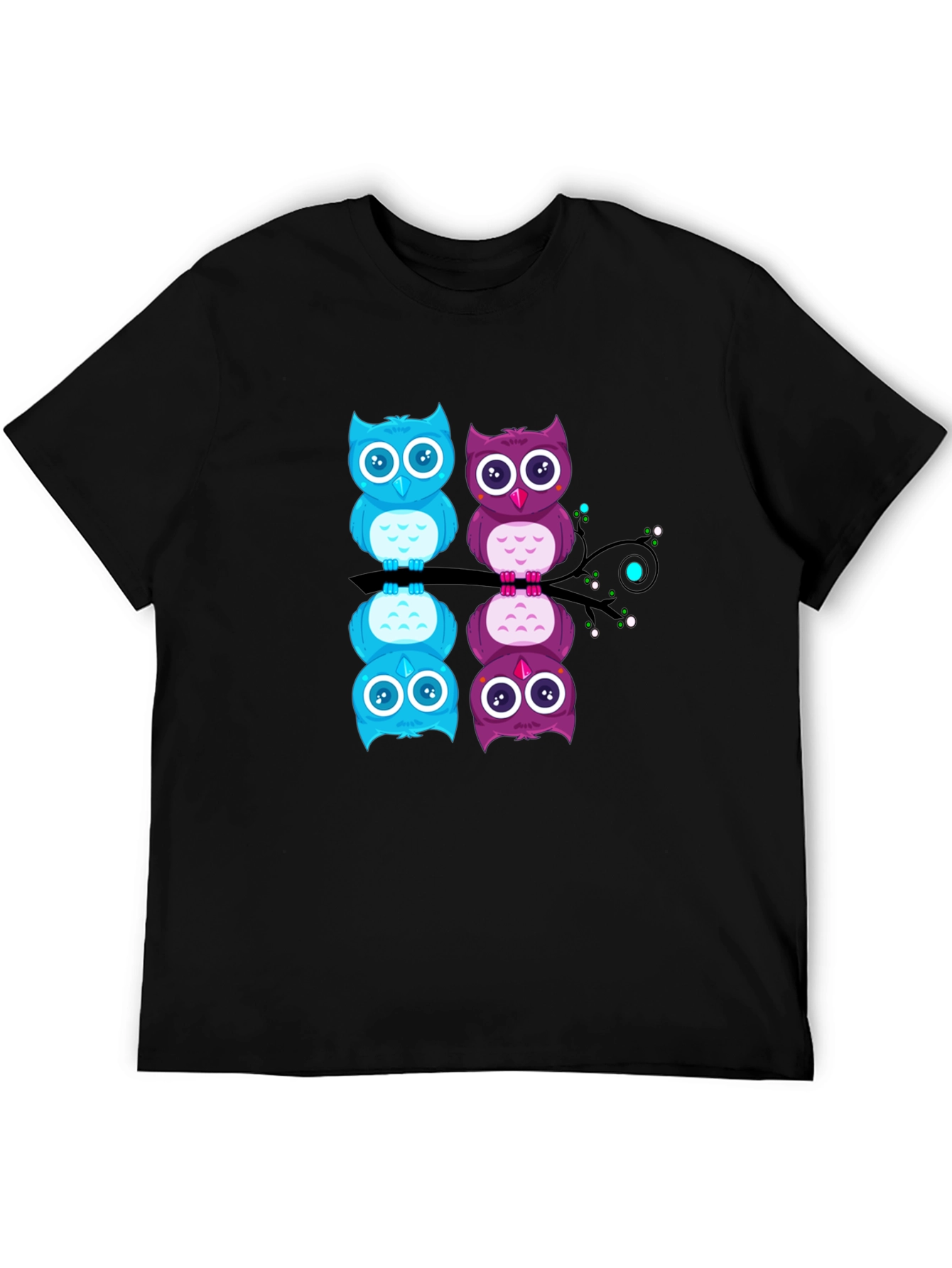 Black Stacked Owls Graphic Print Tee - Men's Black T-Shirt view 5