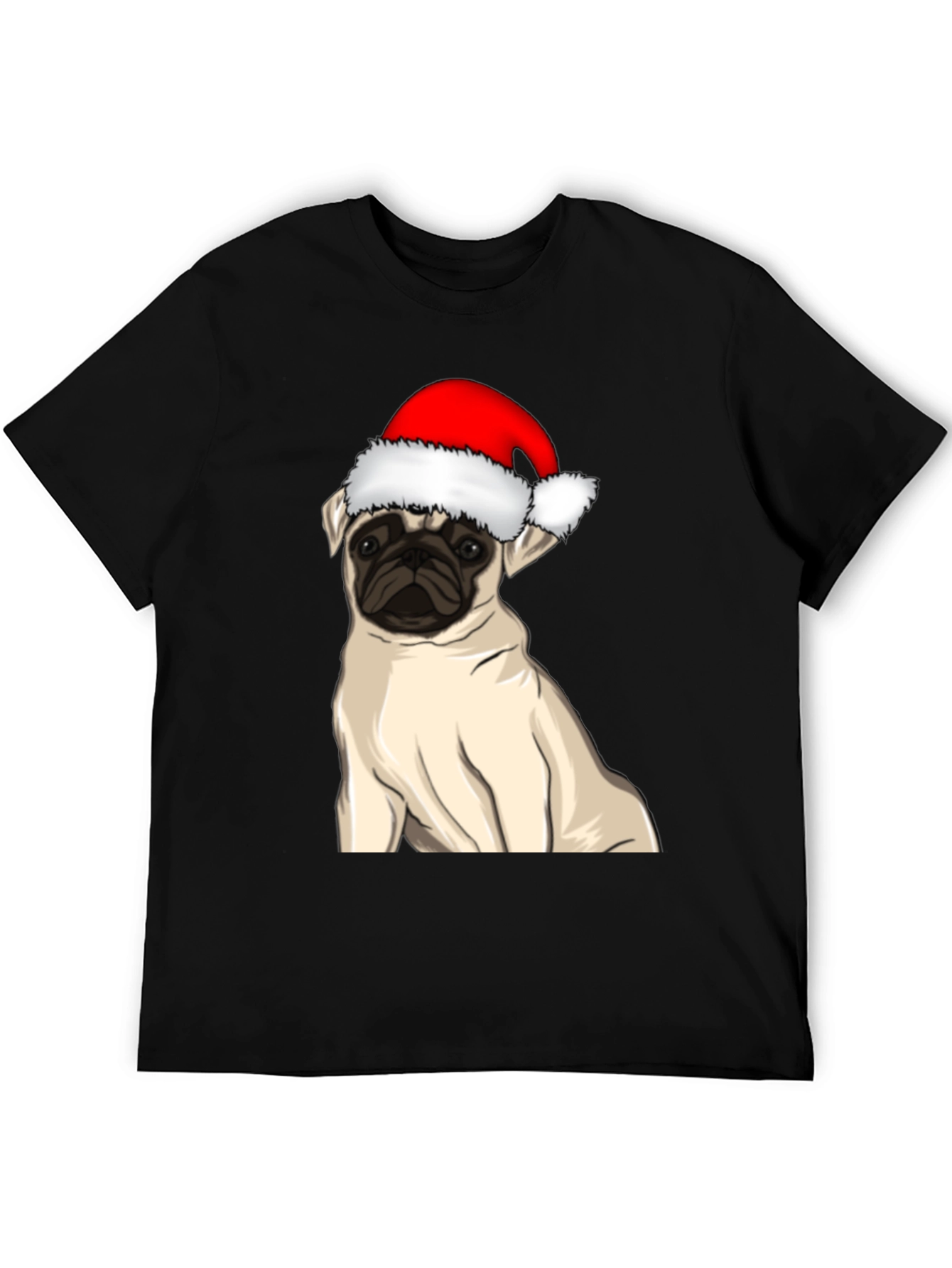 Black Pug in Santa Hat Graphic Tee view 5