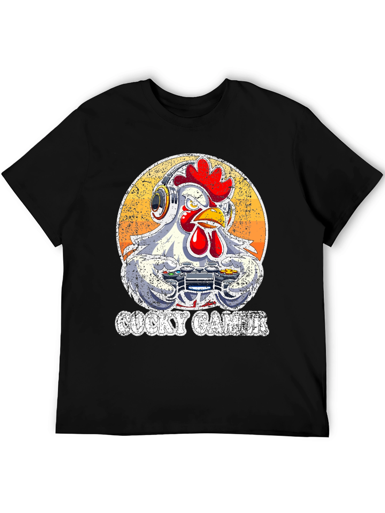 Black Cocky Gamer T-Shirt - Funny Chicken Video Game Tee view 5