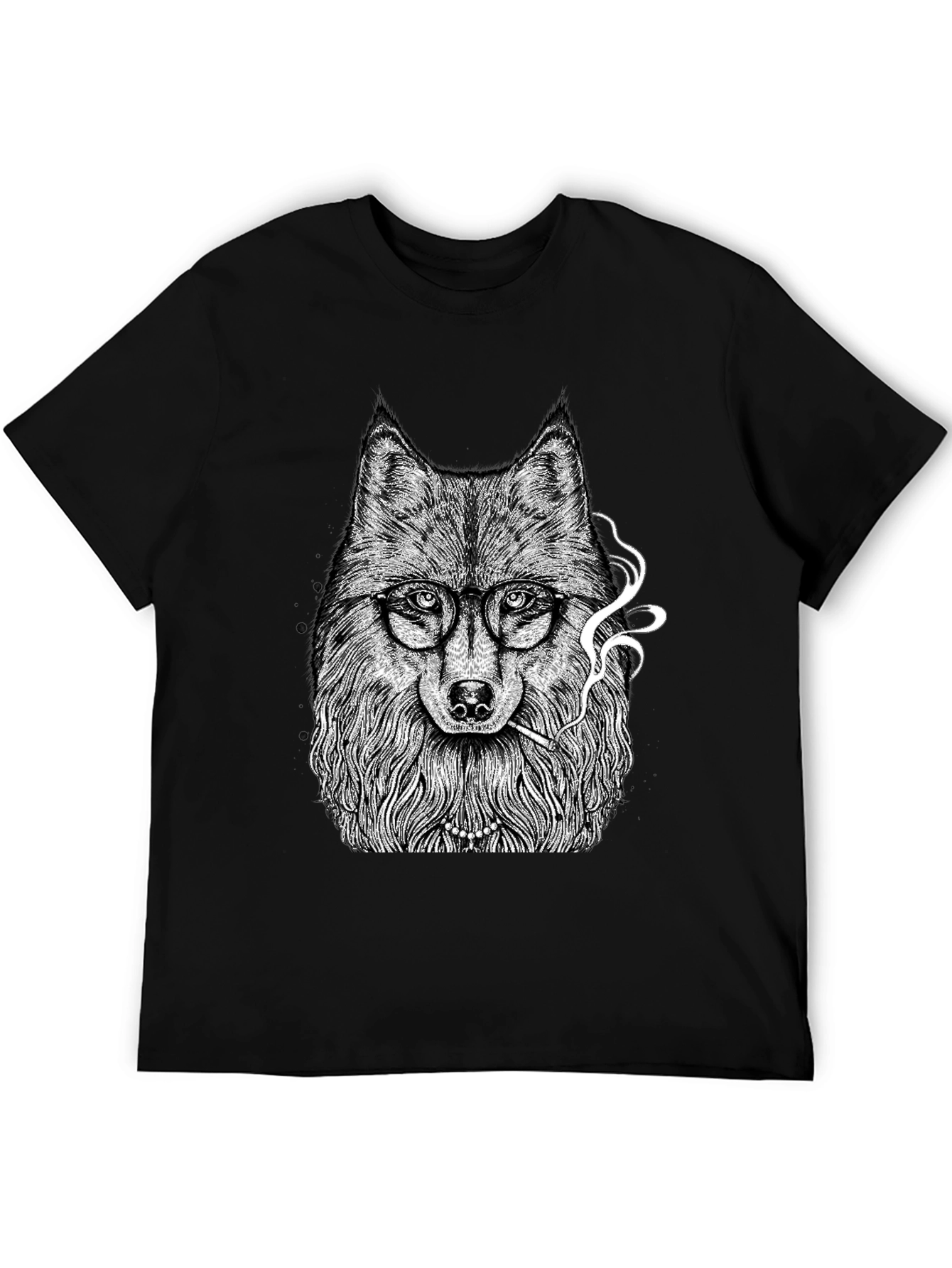Black Wolf with Glasses Graphic Tee - Black view 5