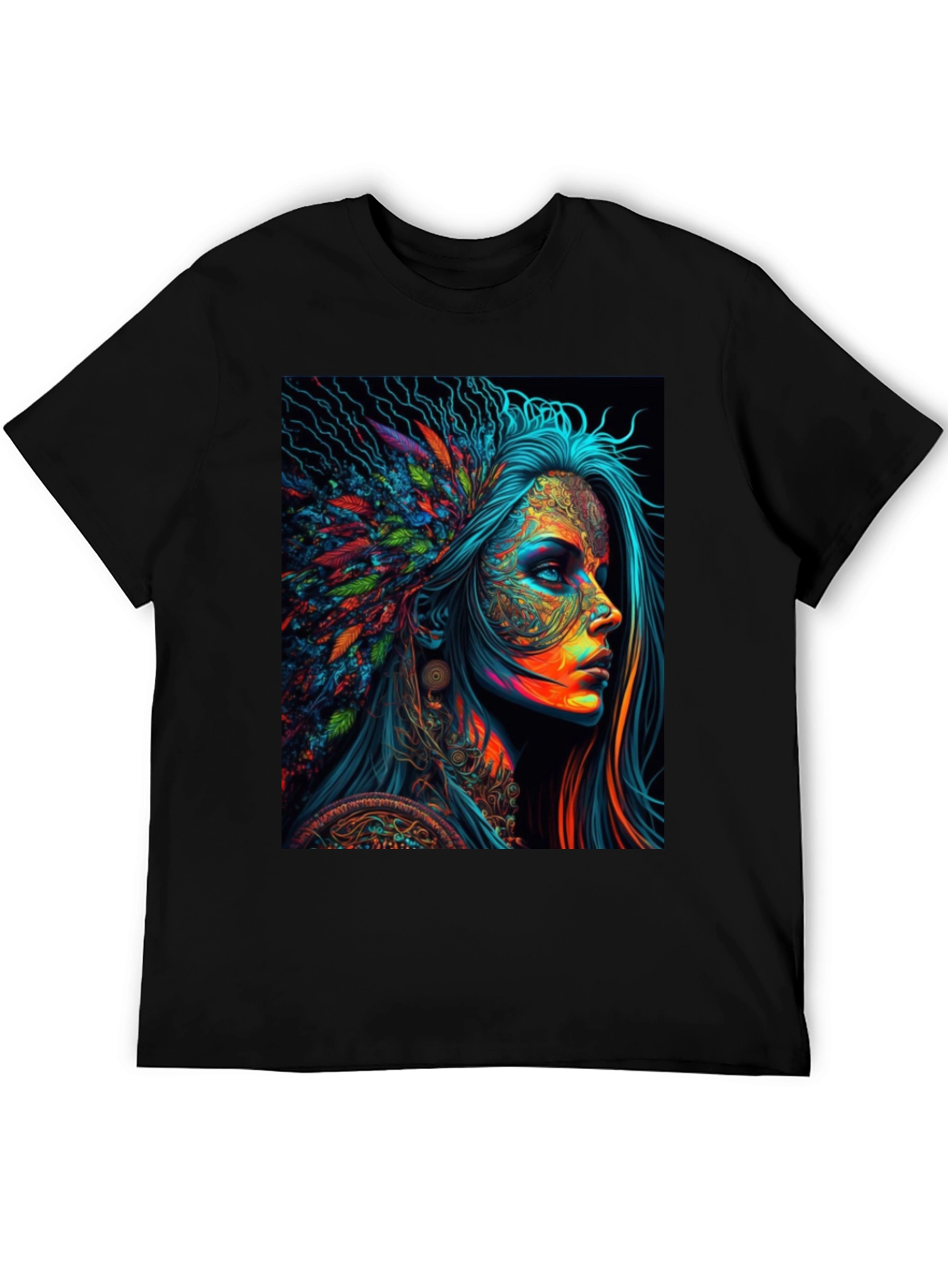 Black Vibrant Psychedelic Woman Graphic T-Shirt view 5