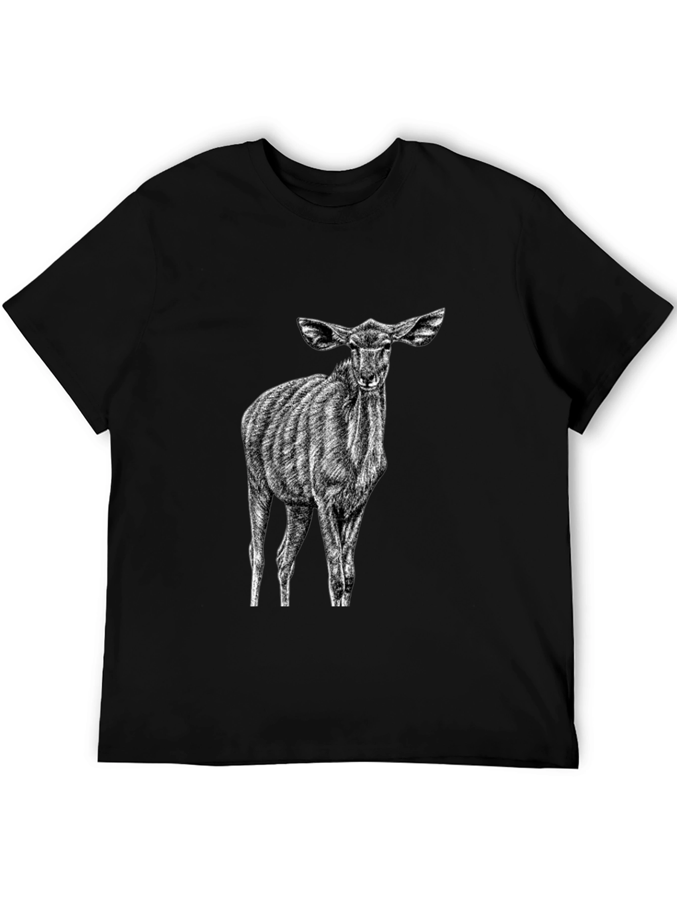 Black Black T-Shirt with Kudu Antelope Design view 5